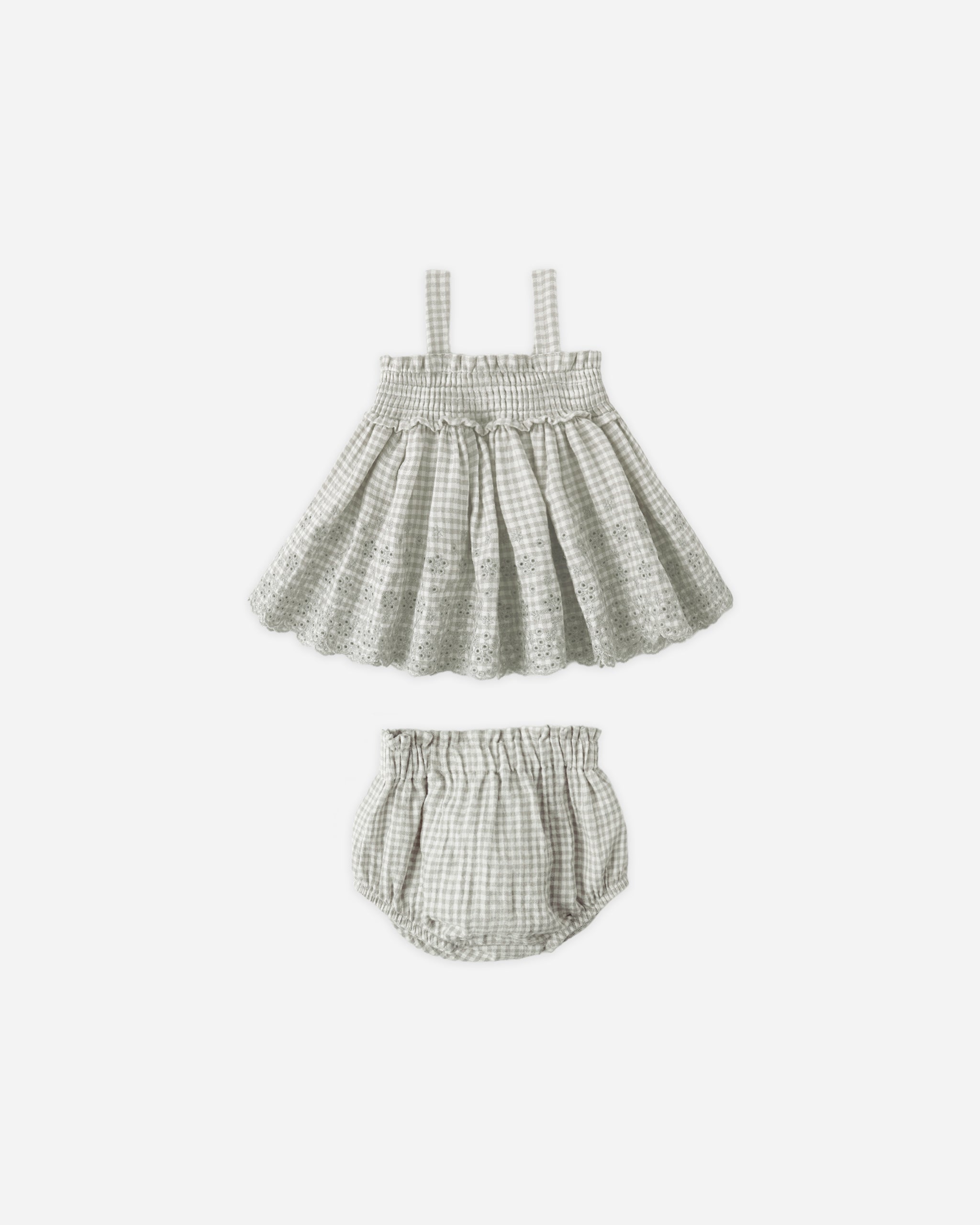 Mae Smocked Top and Bloomer Set || Sage Gingham