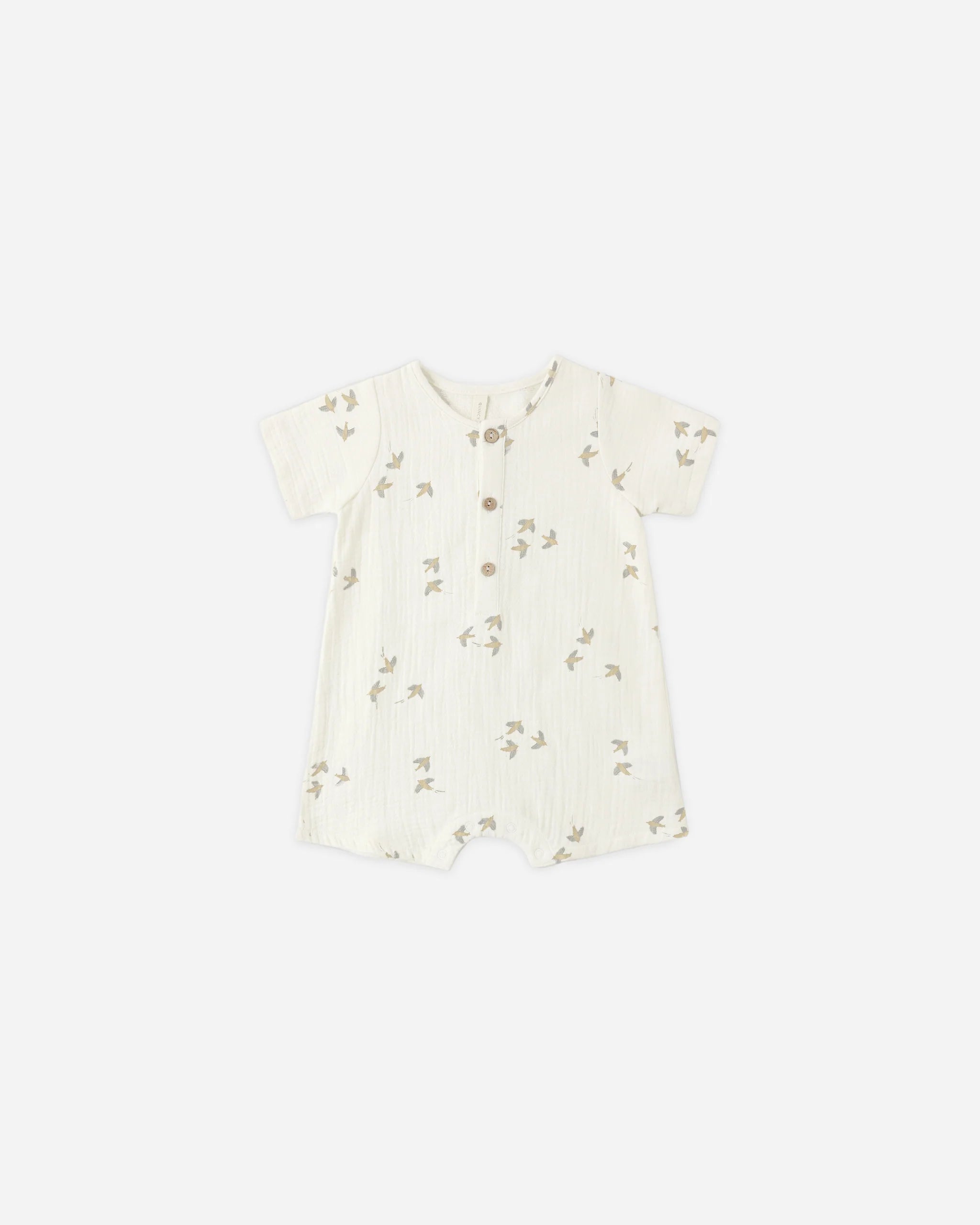 Short Sleeve Woven Romper || Birds