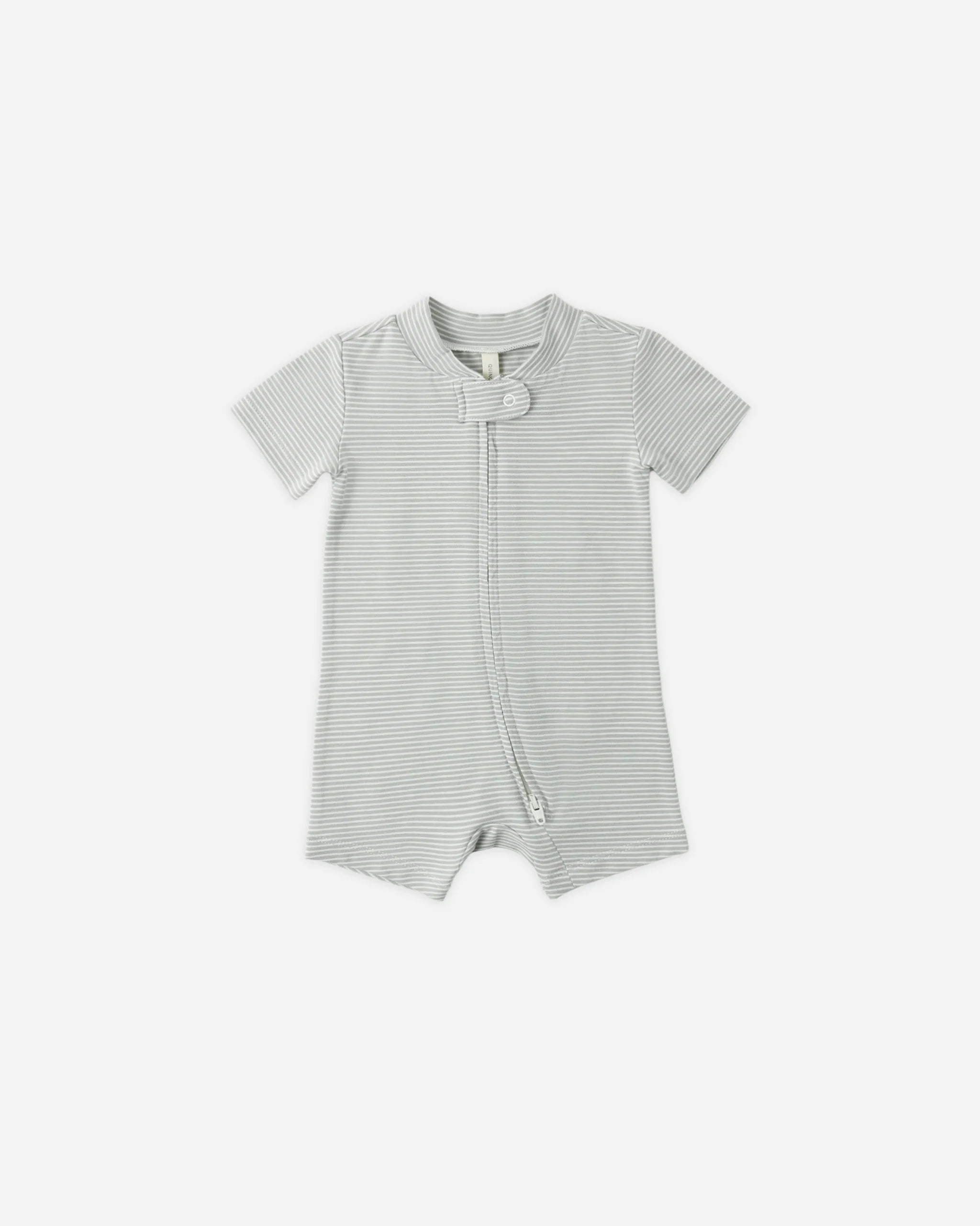 Zip Short Sleeve Sleeper || Sage Micro Stripe