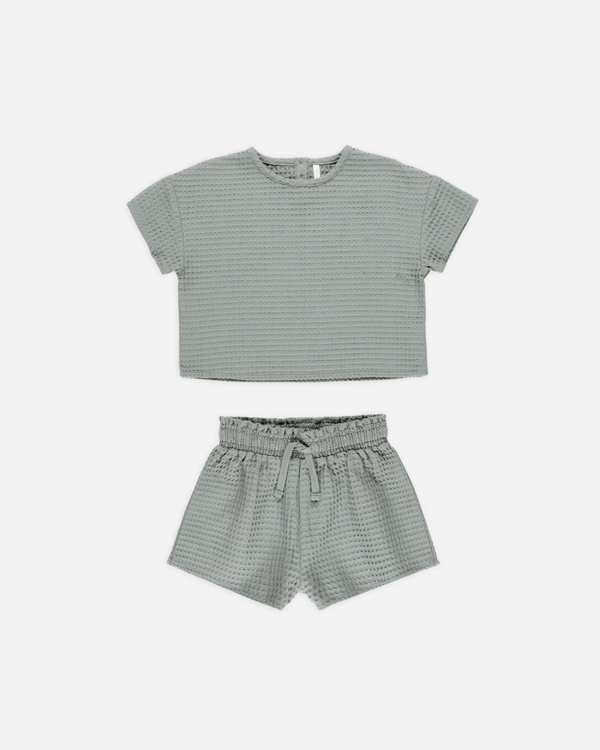 Rylee + Cru Girls Short + Top Waffle Set || Eucalyptus