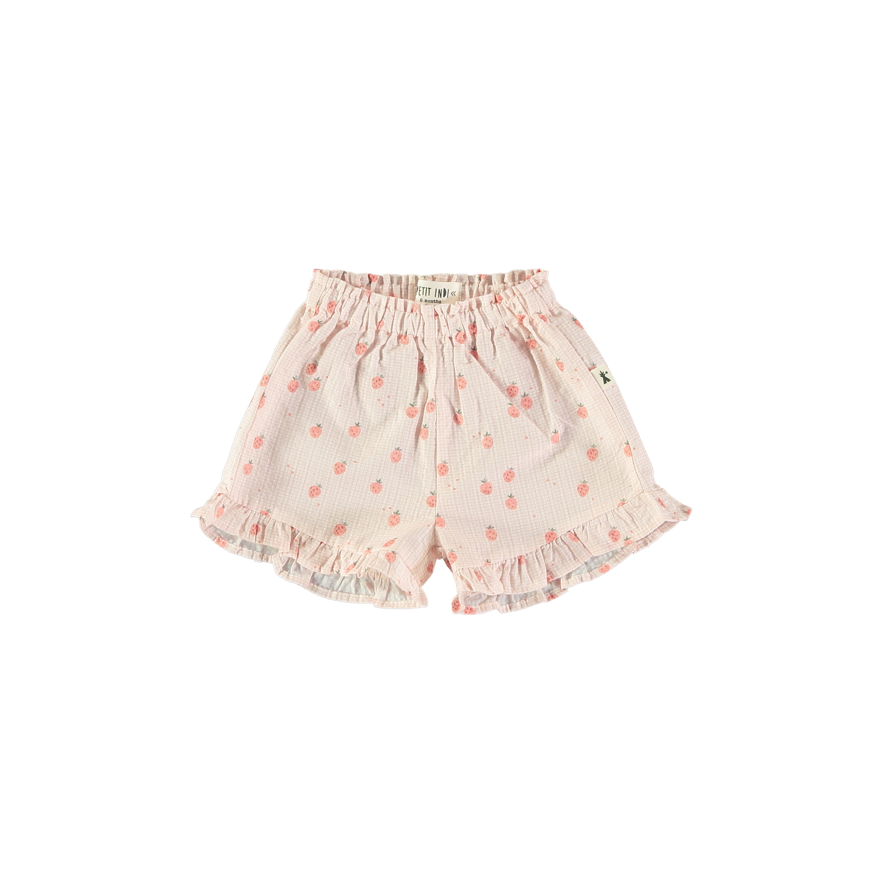 Flutter Sleeve Blouse + Strawberry Print Ruffle Bottom Short Set || Pink
