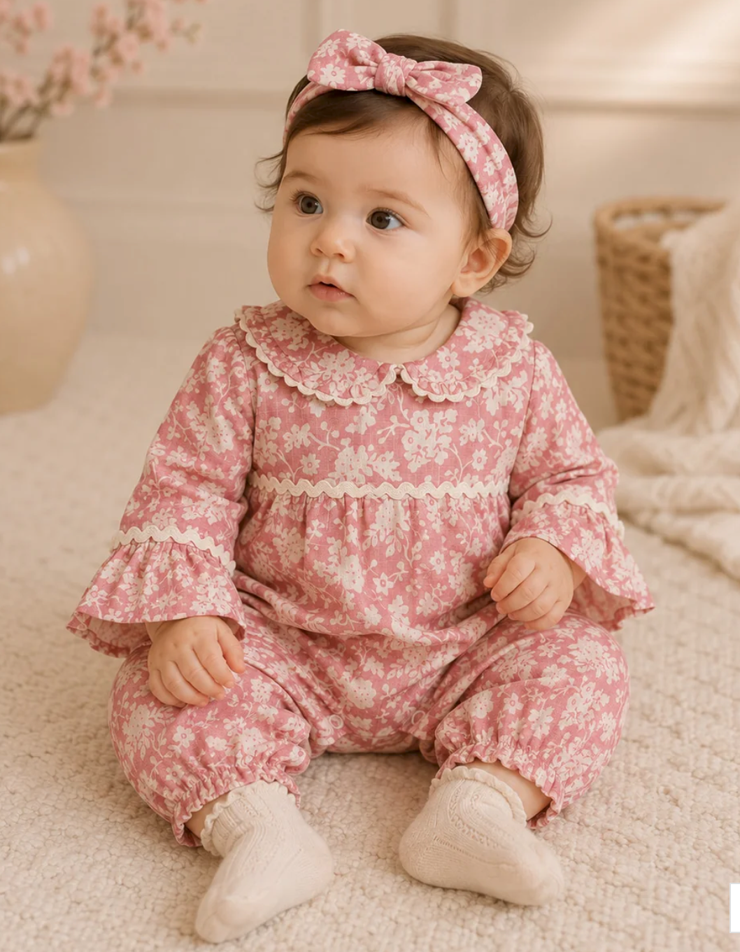 Viverano Beatrice Floral Baby Jumpsuit and Headband