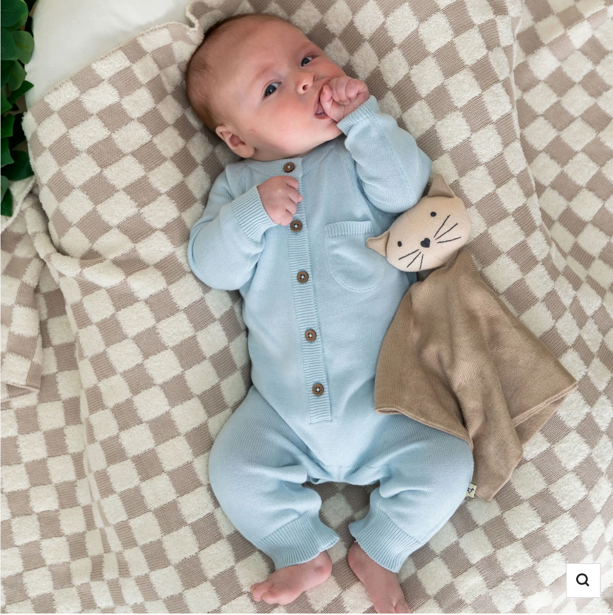 Viverano Terry Knit Baby Blanket || Tan Check