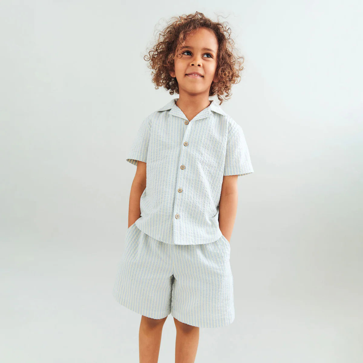 Wheat Set Shirt S/S & Shorts Anker || Summer Sky Stripe