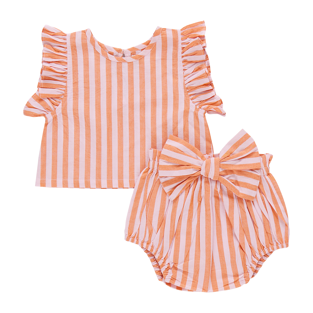 Baby Girls 2pc Set || Abigail Orange + Pink Stripe