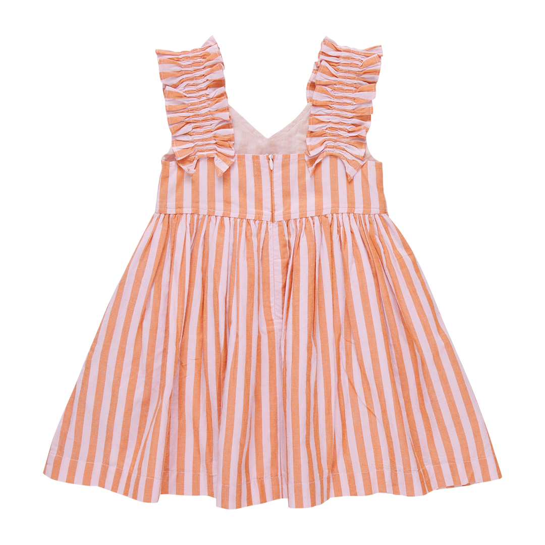 Girls Via Dress || Orange + Pink Stripe