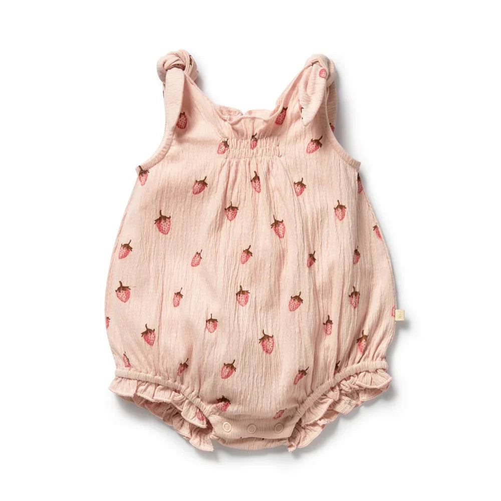 Strawberry Kisses Organic Crinkle Tie Playsuit