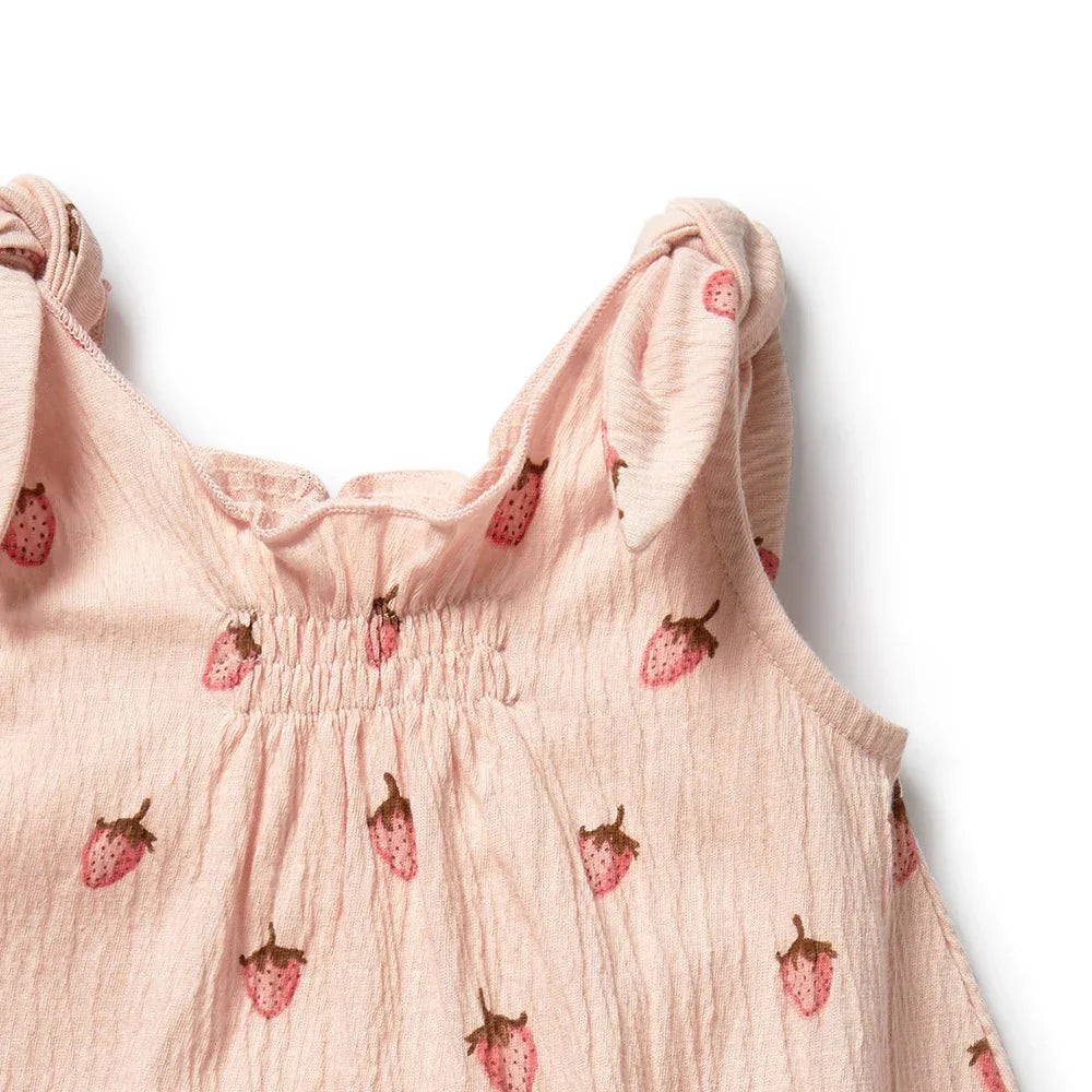 Strawberry Kisses Organic Crinkle Tie Playsuit