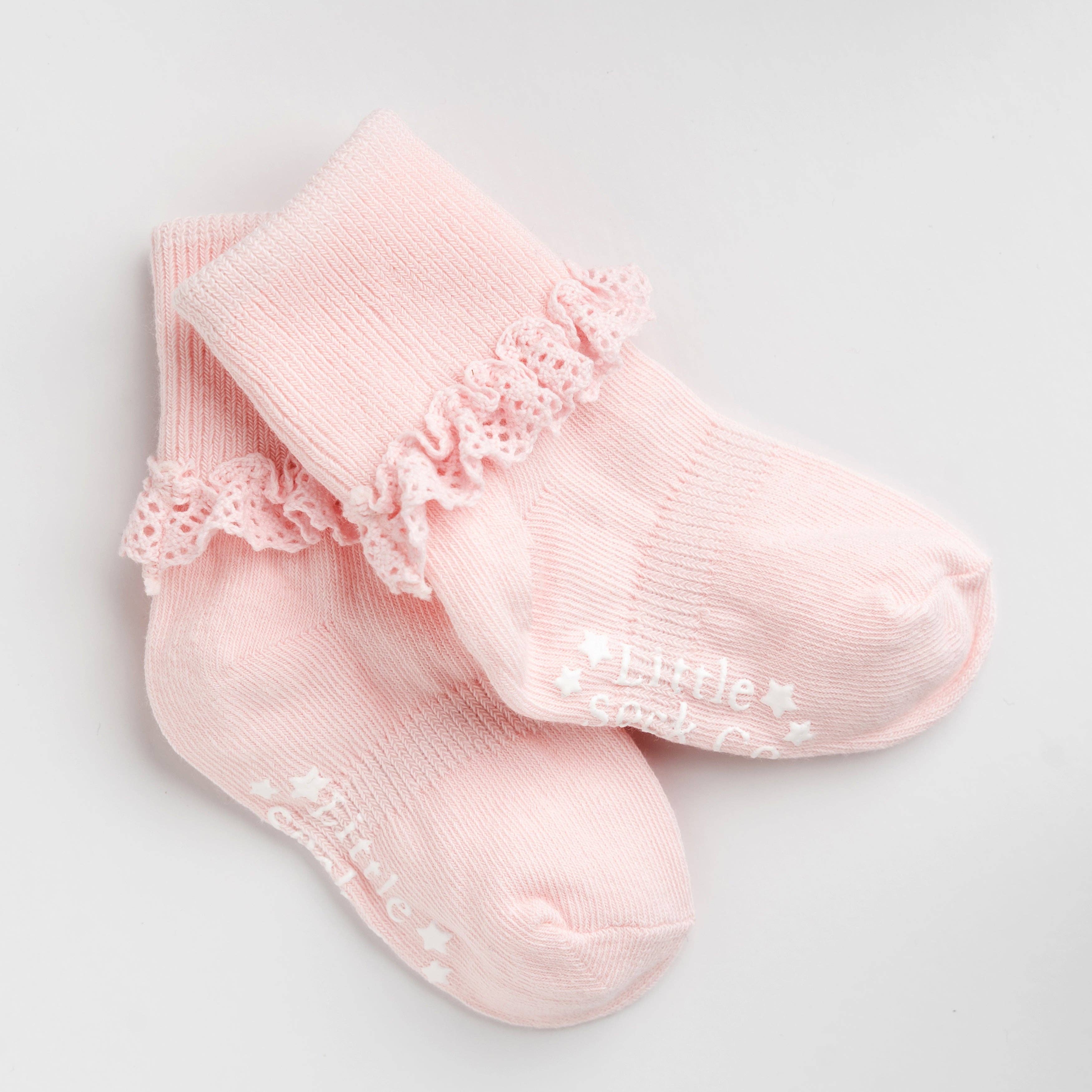 Frilly Non-Slip Stay-On Baby and Toddler Socks || Pink Lemonade