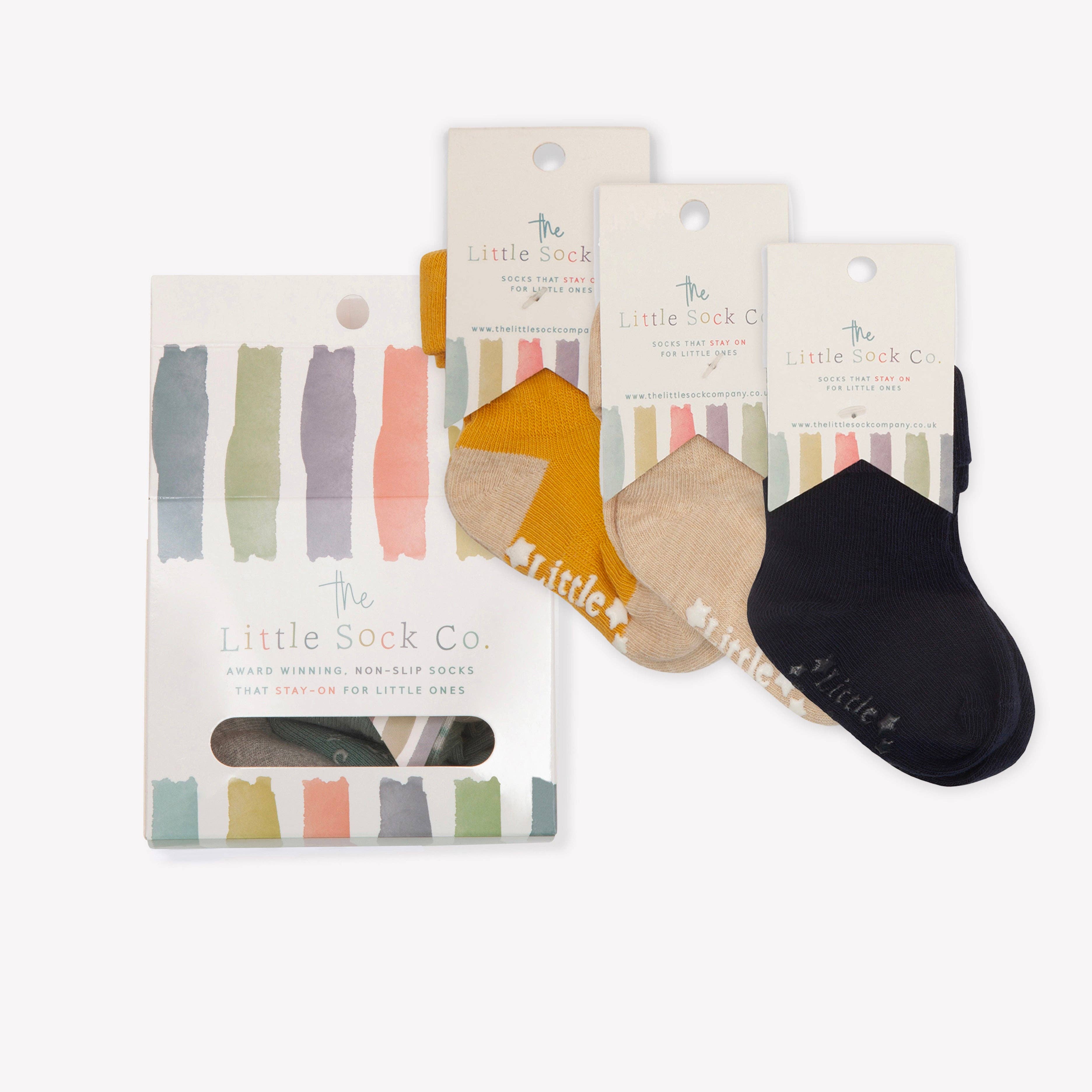 Gift Box of Socks - 3 Pairs of Original Non-Slip Stay-on Sock || Neutral Mix