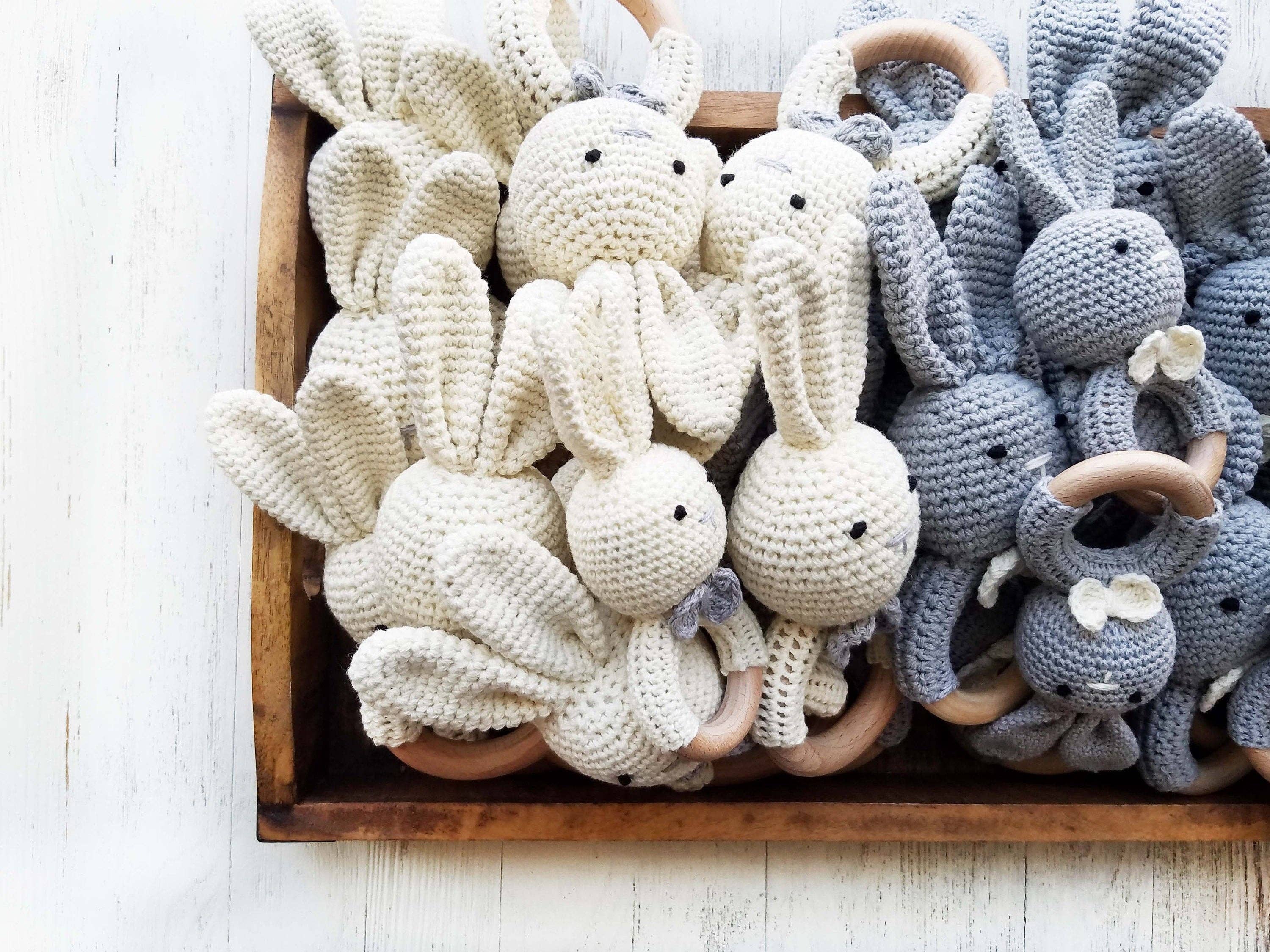 Natural Cotton Crochet Bunny Rattle: Baby Girl Bunny