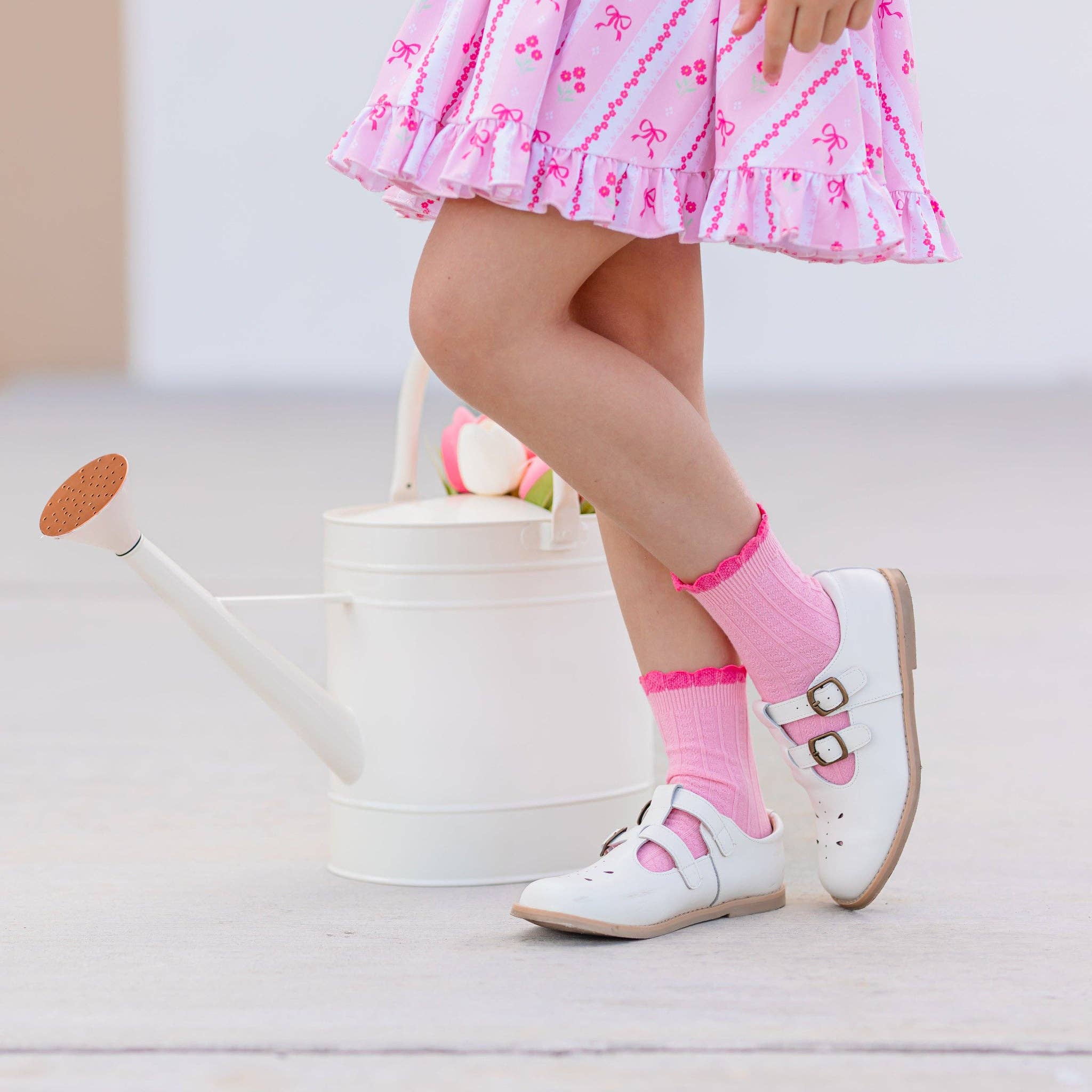 Blossom Frill Girls Midi Socks- Red Trim Top