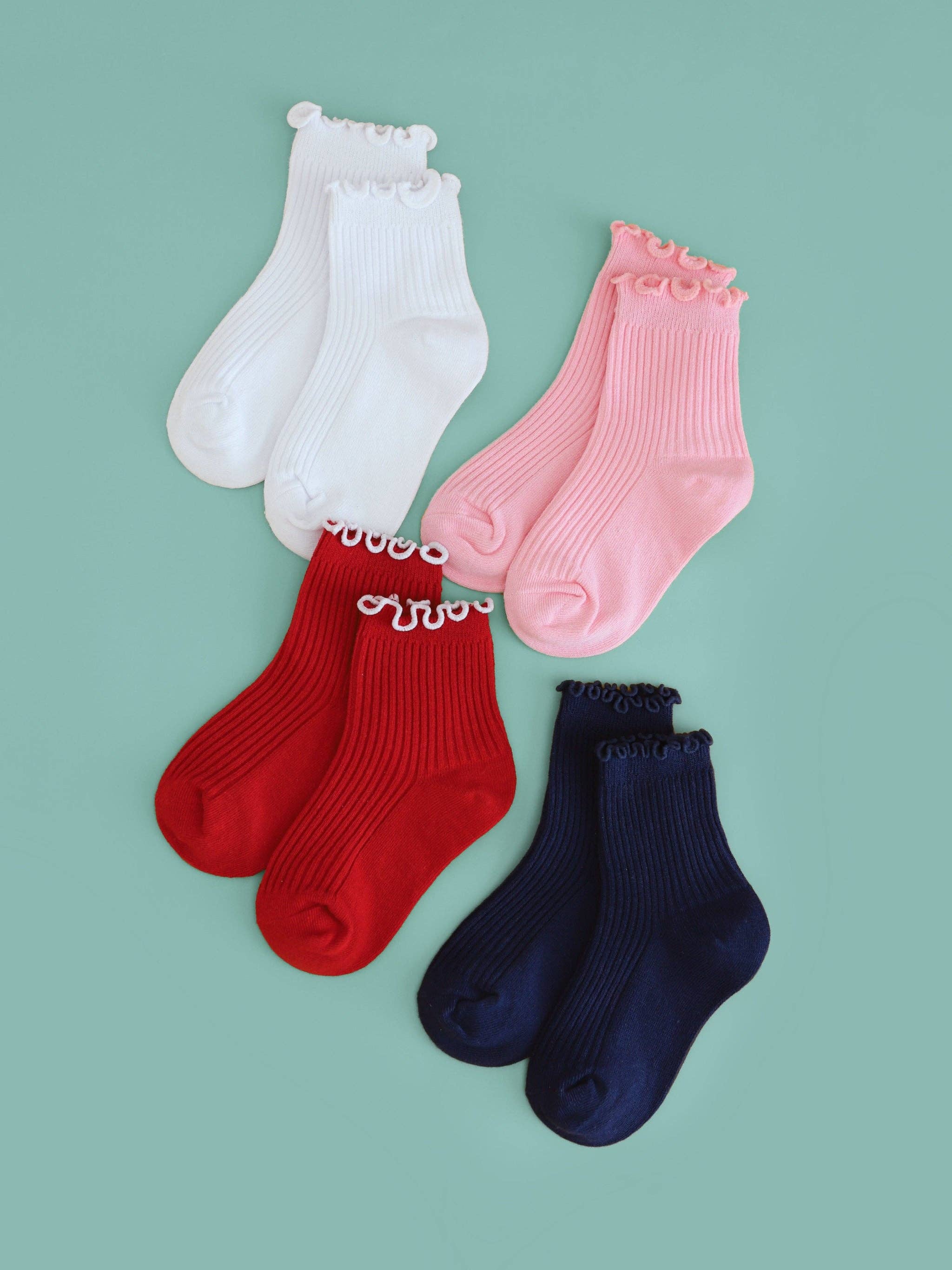 Ribbed Lettuce Trim Midi Socks - Bright Navy