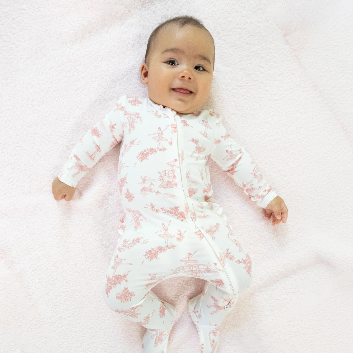 Angel Dear Ballet Toile 2 Way Ruffle Back Zipper Footie