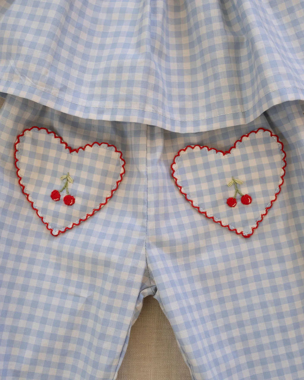 Wild Wawa Ruffle Pant Set || Blue Gingham/Cherry