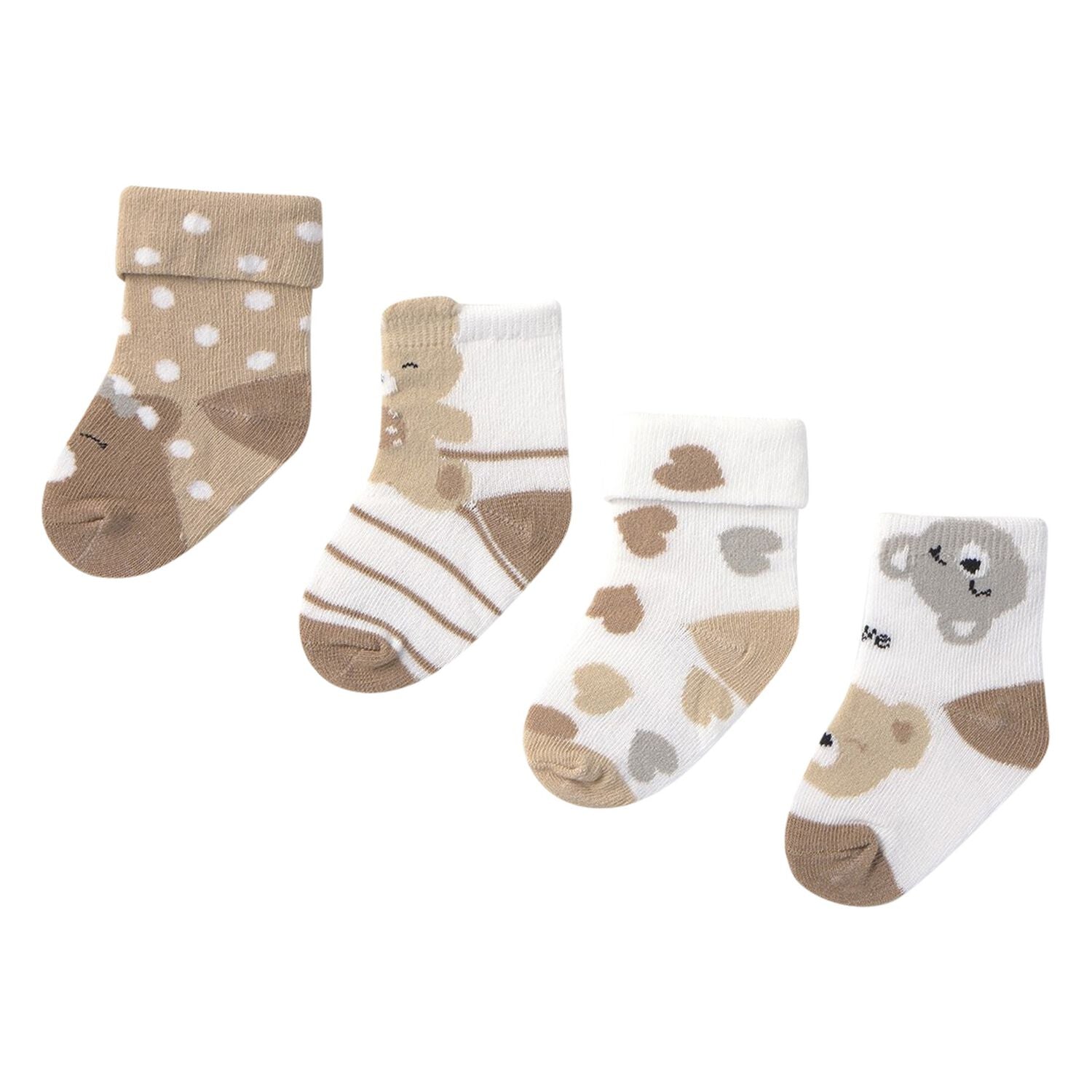 Baby Boys White & Beige Socks 4 Pack