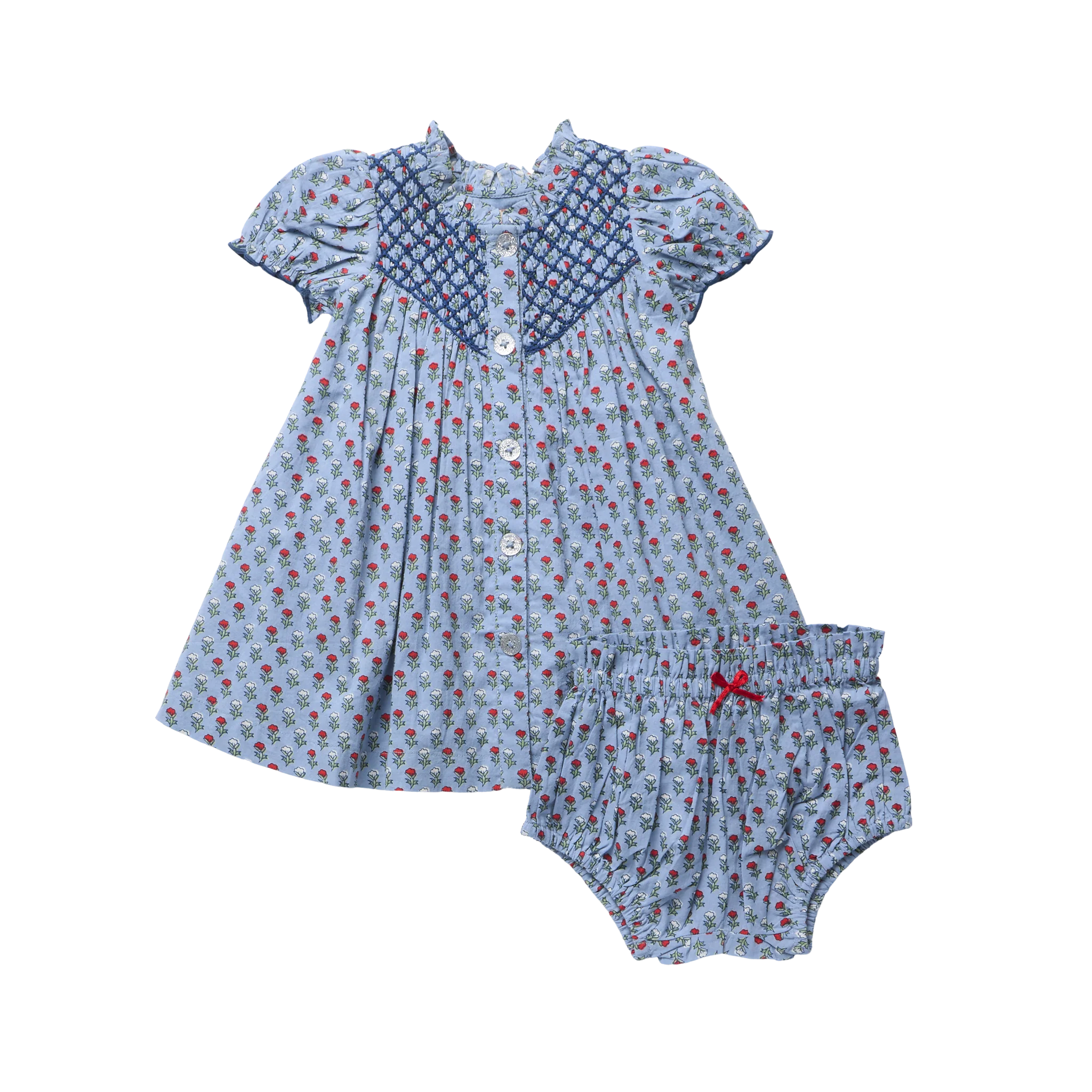 Pink Chicken Baby Girls Lucia Dress Set ||Light Blue Carnation