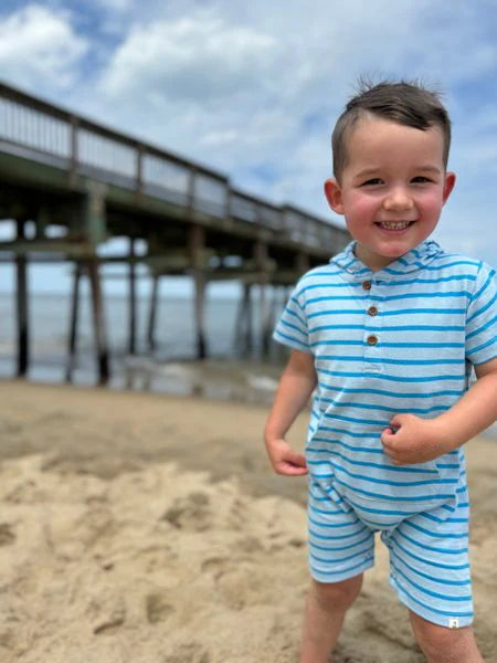 Striped Hooded Romper Blue Aqua