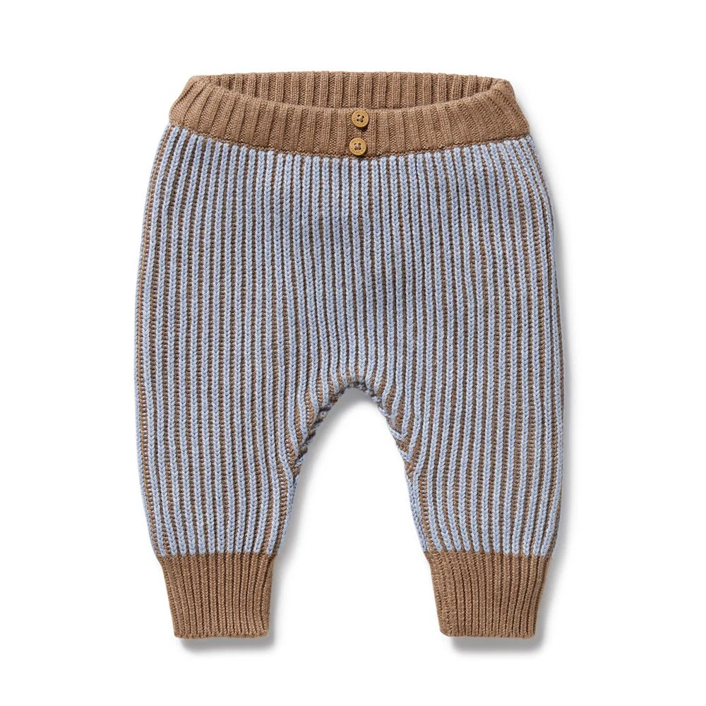 Coco Blue Speckle Organic Knitted Ribbed Sweater, Pant, and Beanie Set