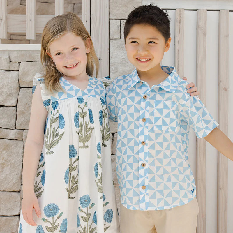 Girls Courtney Dress - Blue Oversized Dandelion