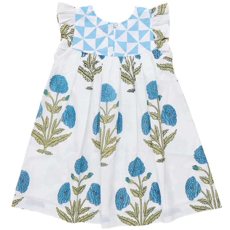 Girls Courtney Dress - Blue Oversized Dandelion