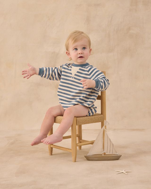 Rylee + Cru Crewneck Romper || Marine Stripe