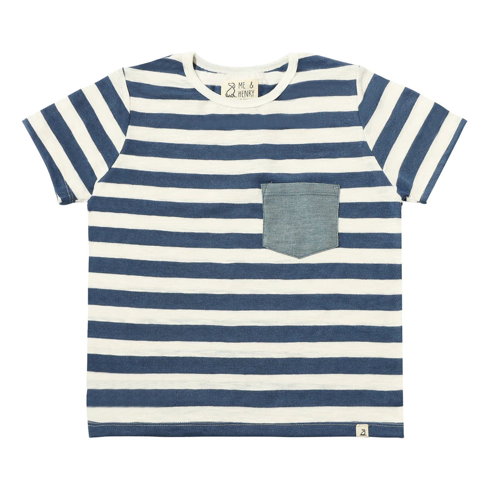 Blue and White Striped Pocket Tee