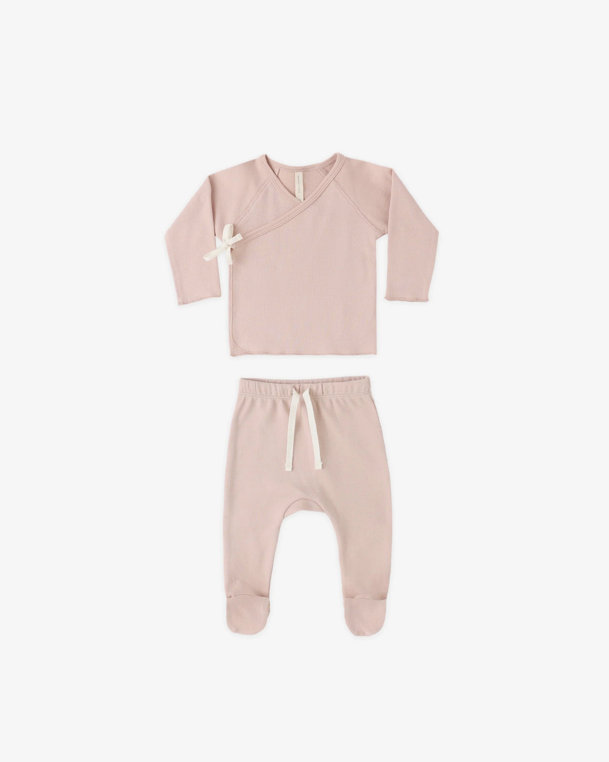 Quincy Mae Wrap Top + Footed Pant Set || Blush