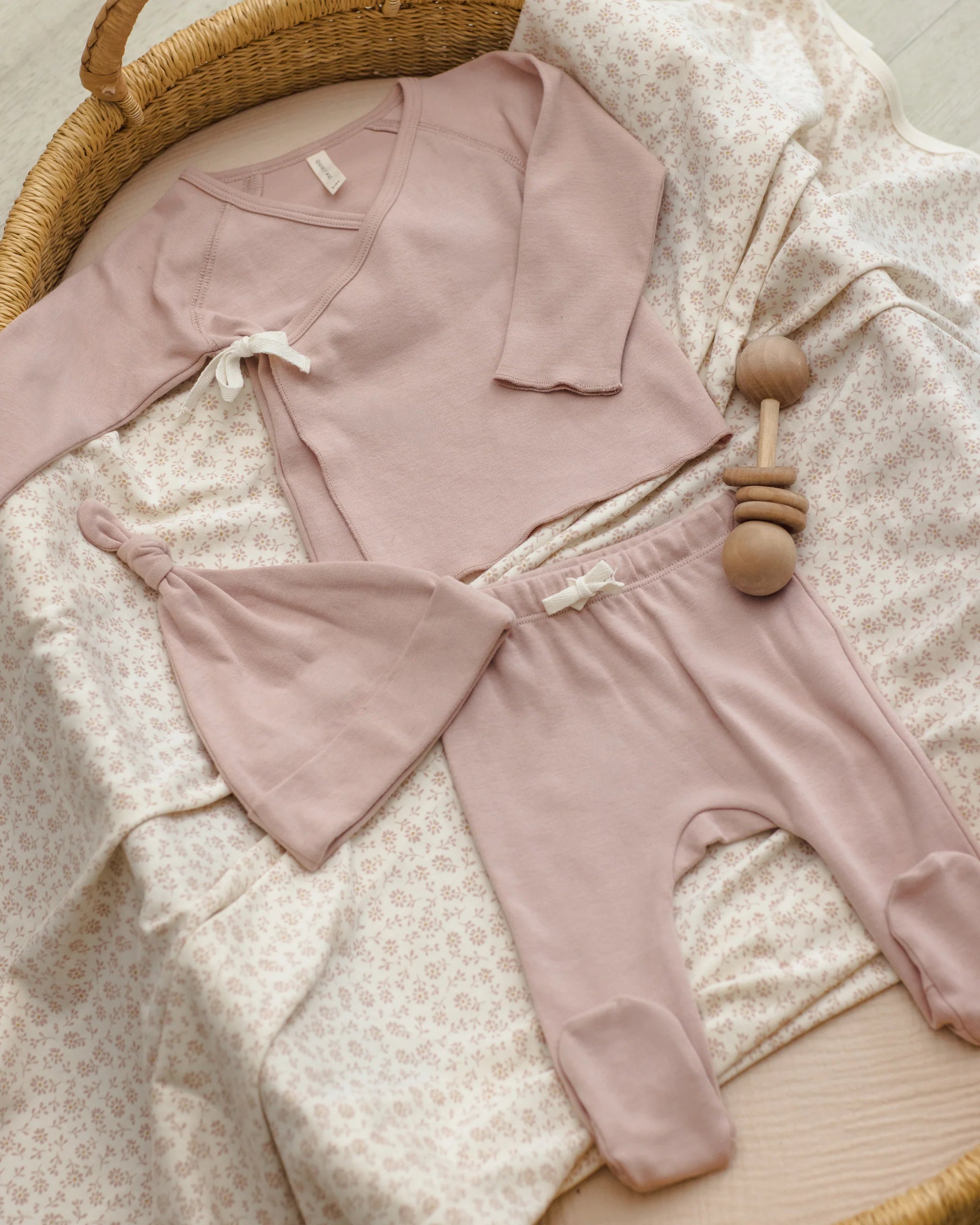 Quincy Mae Wrap Top + Footed Pant Set || Blush