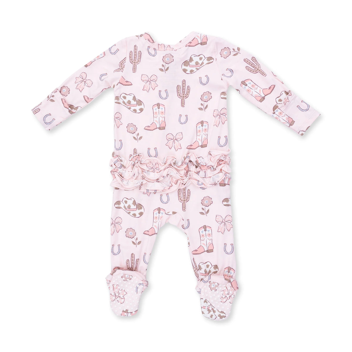 Angel Dear Cowgirl Boots and Bows 2 Way Ruffle Back Zipper Footie