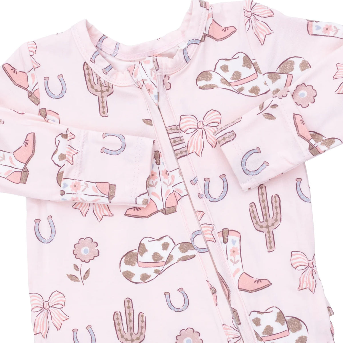 Angel Dear Cowgirl Boots and Bows 2 Way Ruffle Back Zipper Footie