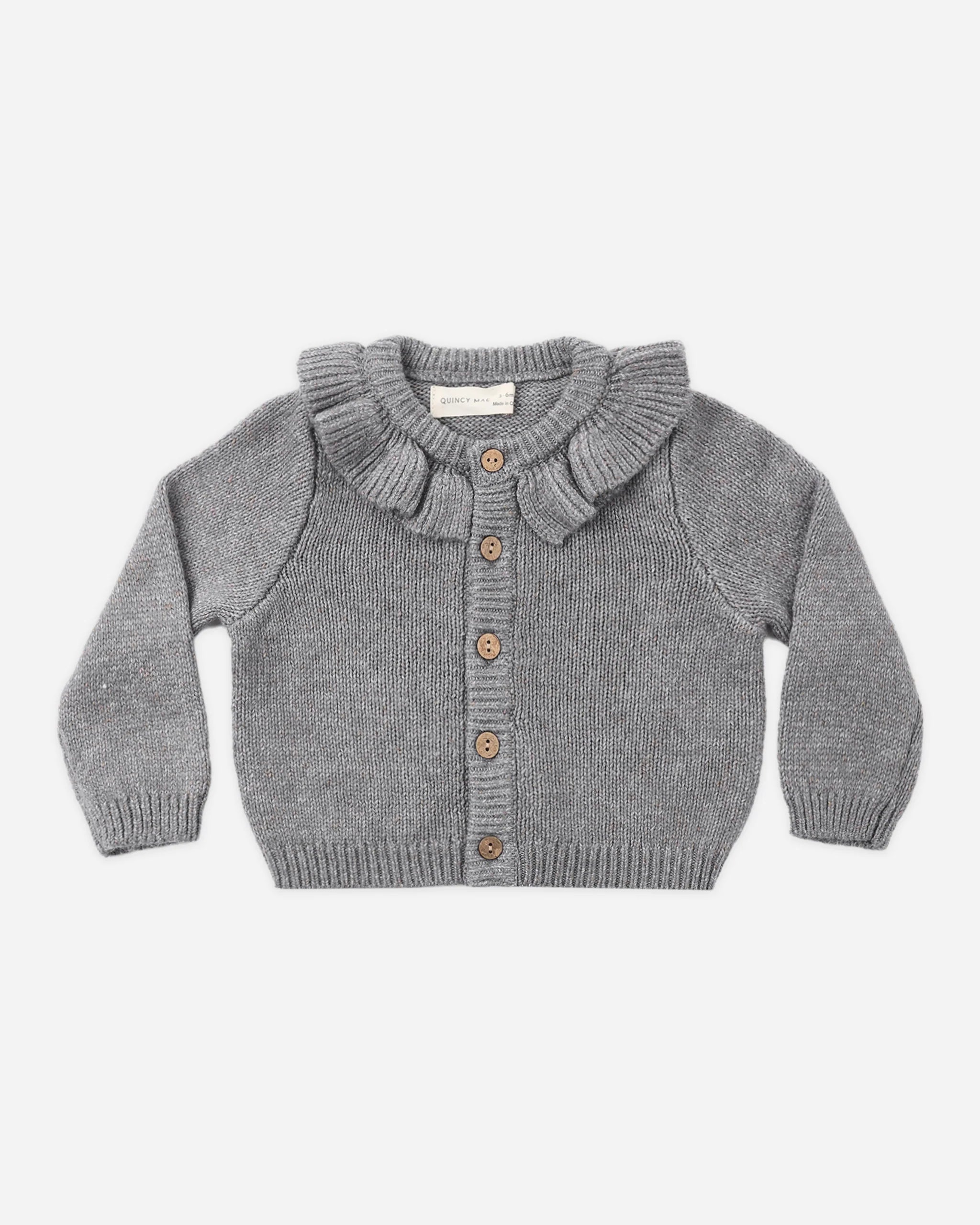 Quincy Mae Ruffle Collar Cardigan||  Heathered Slate