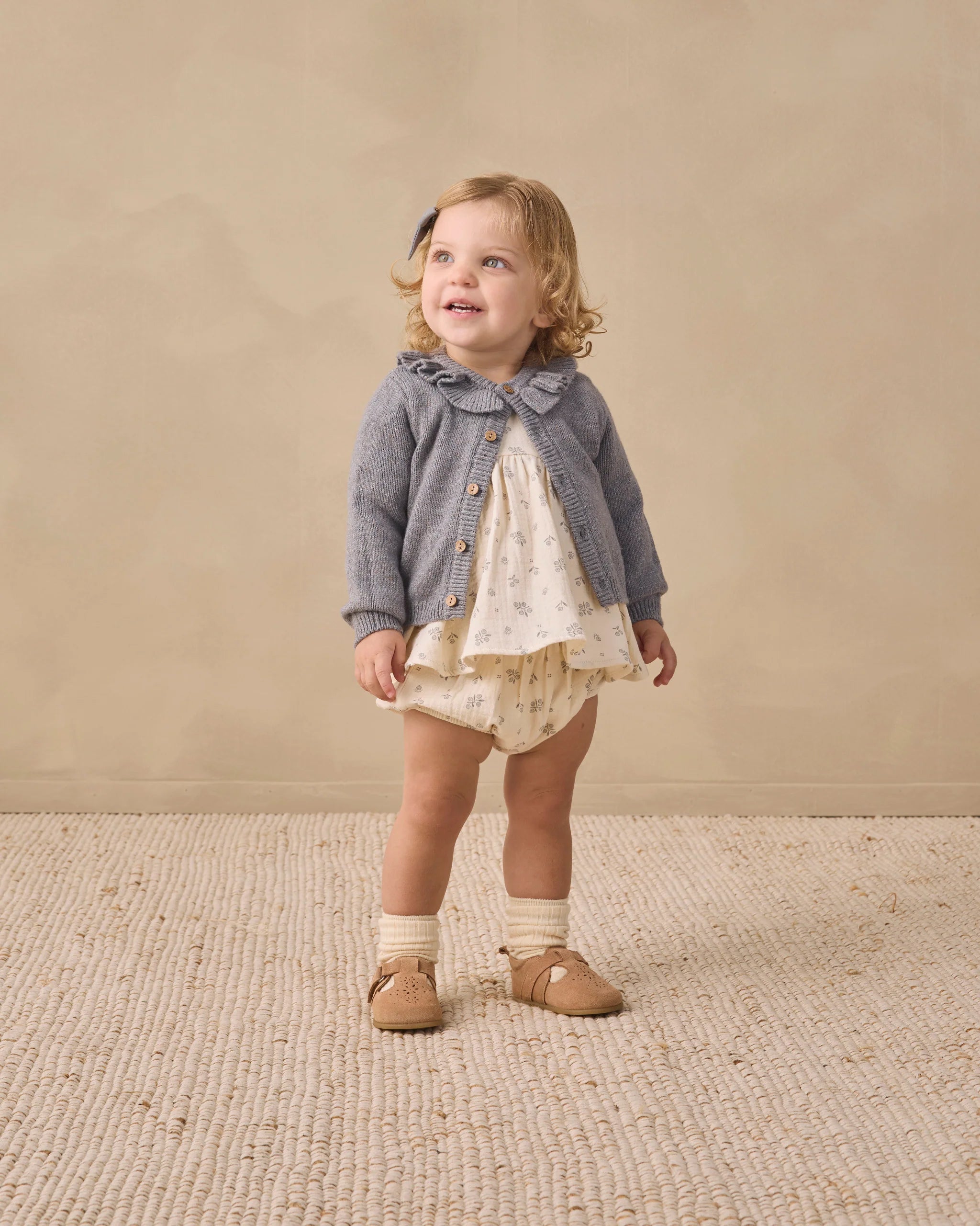 Quincy Mae Ruffle Collar Cardigan||  Heathered Slate