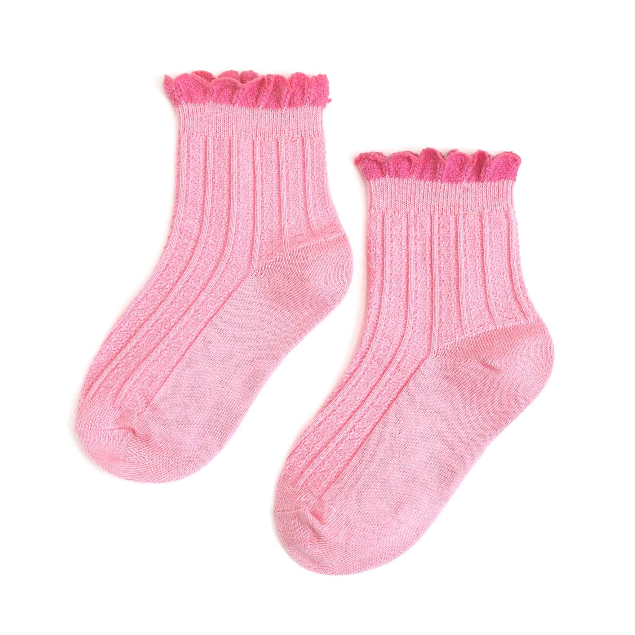 Blossom Frill Girls Midi Socks- Red Trim Top