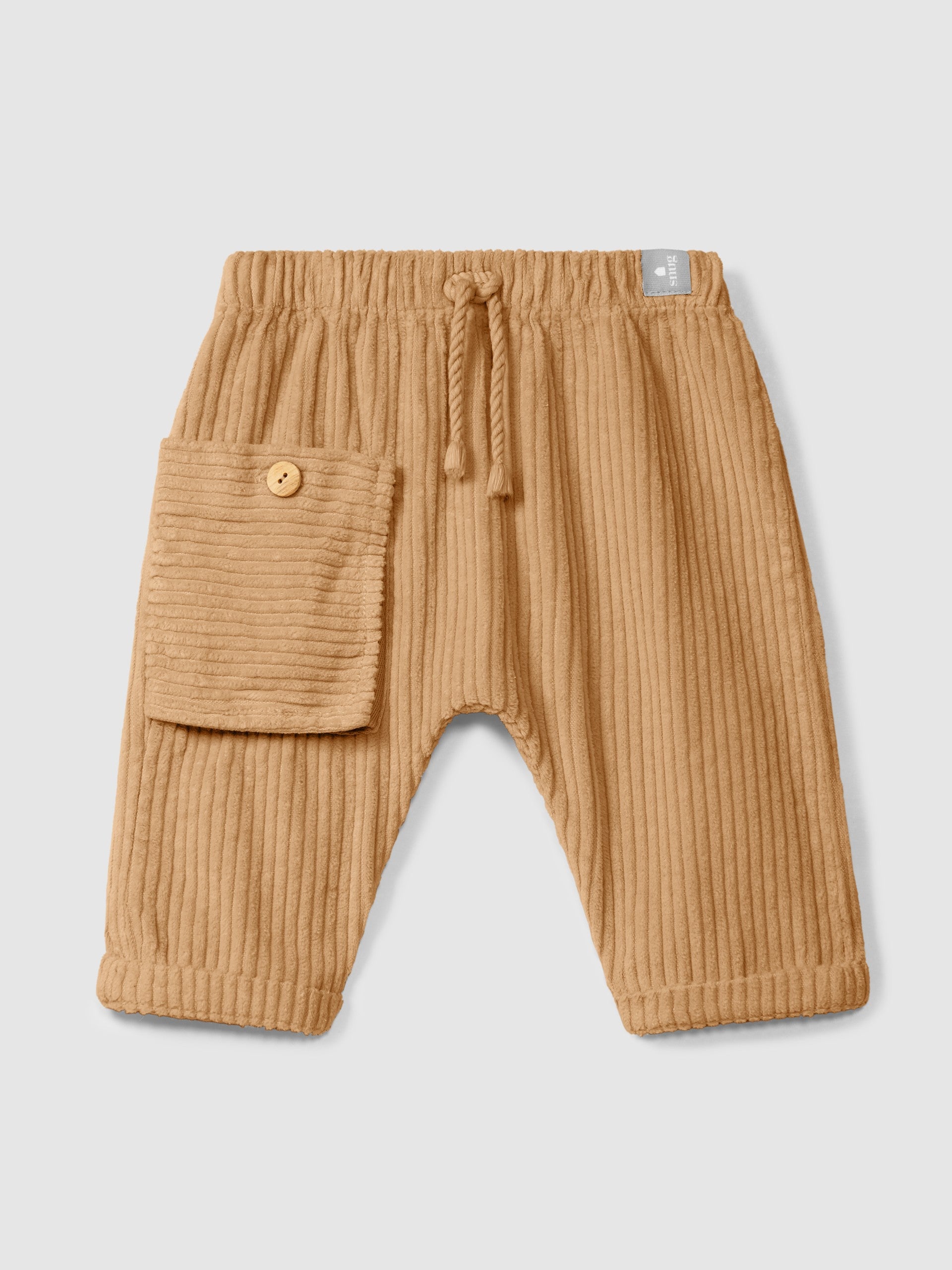 Snug Pull-Up Pants in Ribbed Velvet with Pocket || Almond