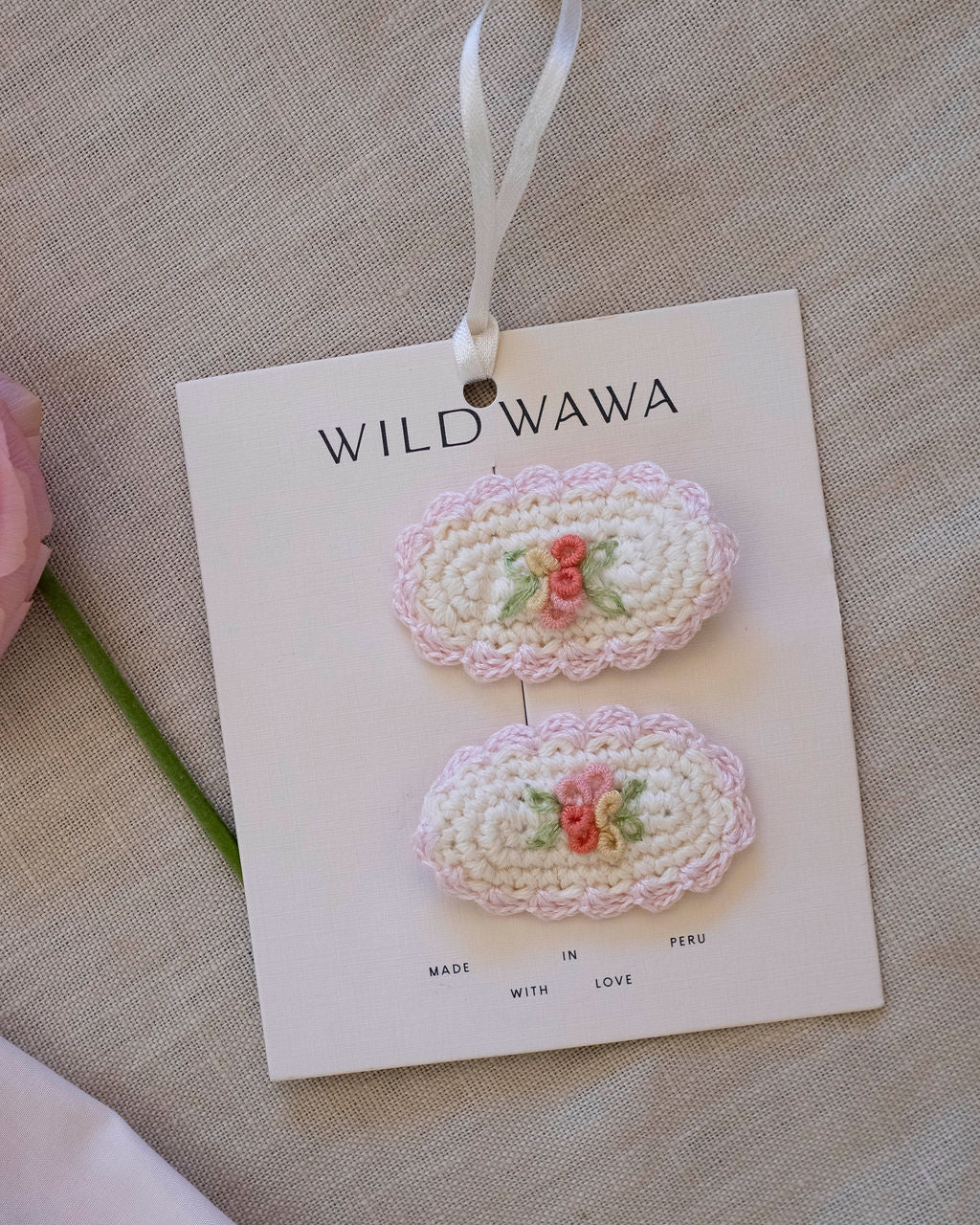 Wild Wawa Crochet Clip Set || Ivory/Pink