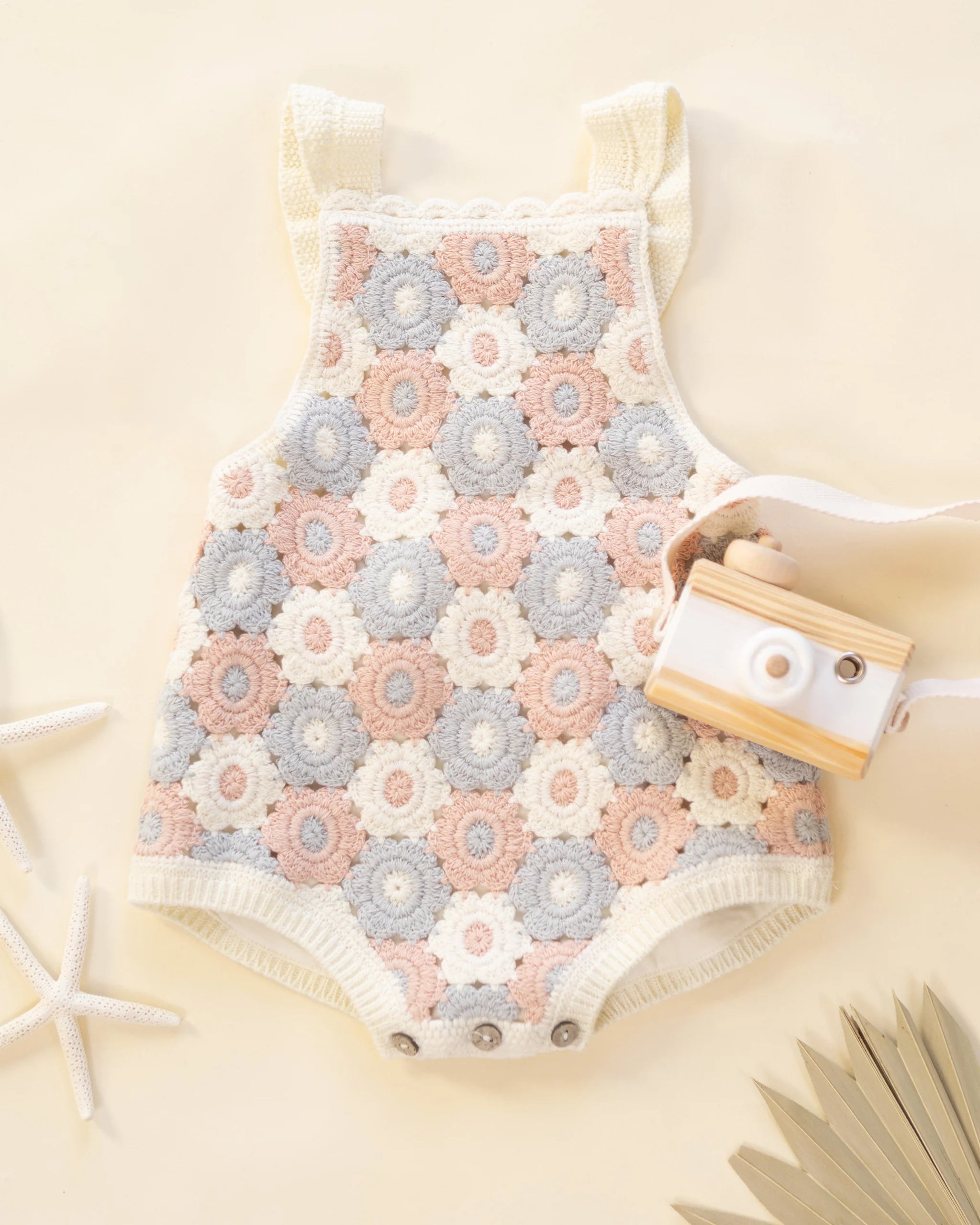 Lindsay Arnold x Rylee + Cru Crochet Romper || Blue, Pink, Ivory