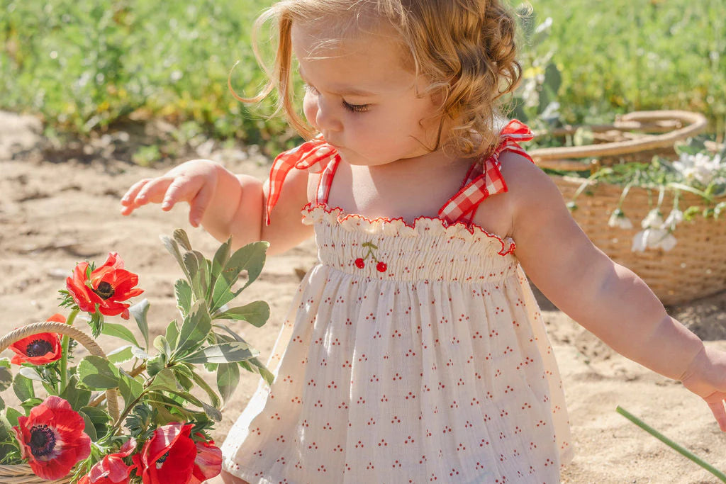 Wild Wawa Embroidered Smock Set || Red Dot/Cherry