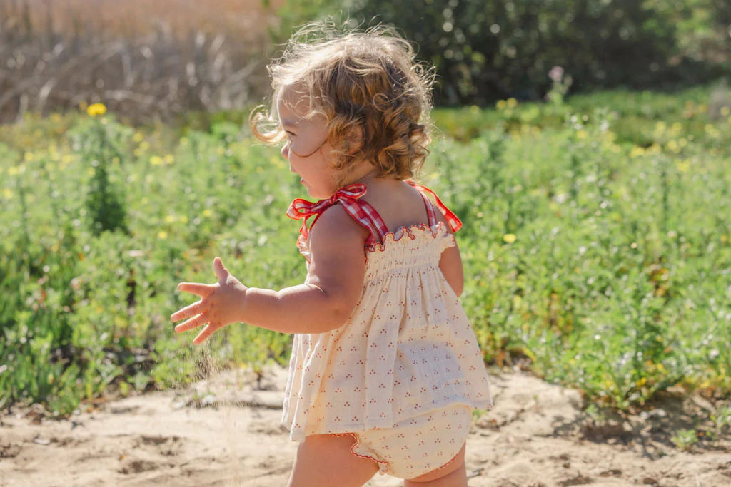 Wild Wawa Embroidered Smock Set || Red Dot/Cherry