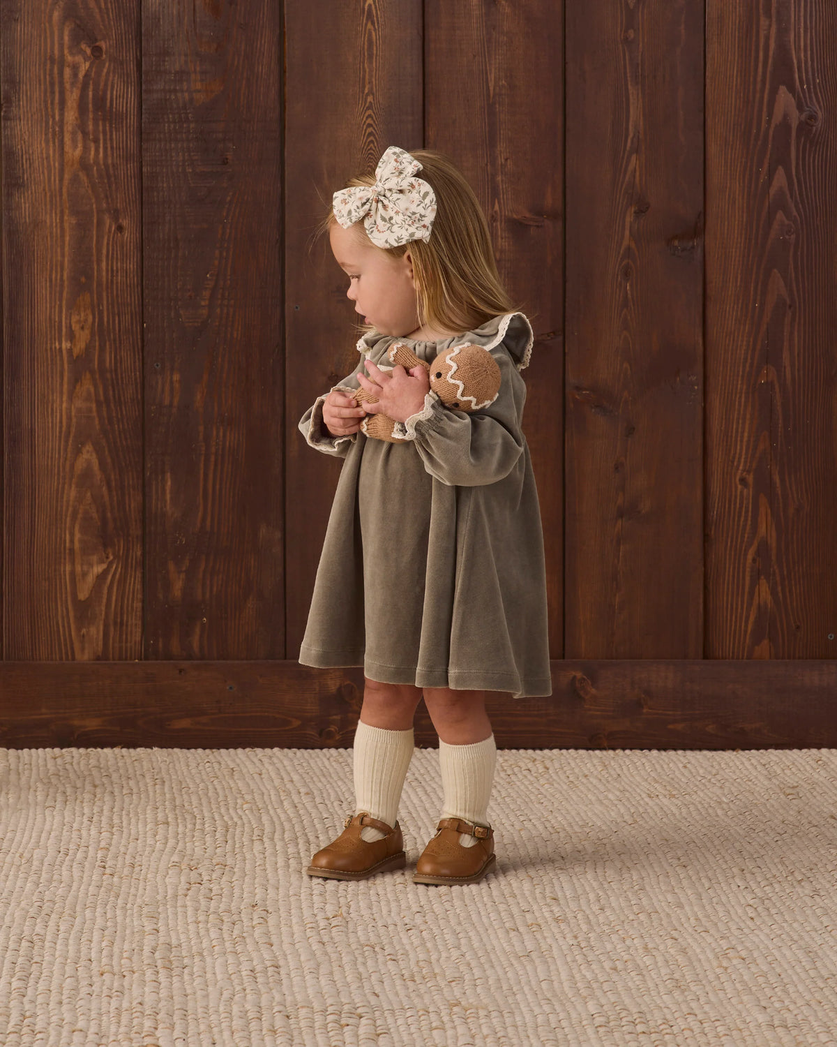 Quincy Mae Velour Baby Dress || Spruce
