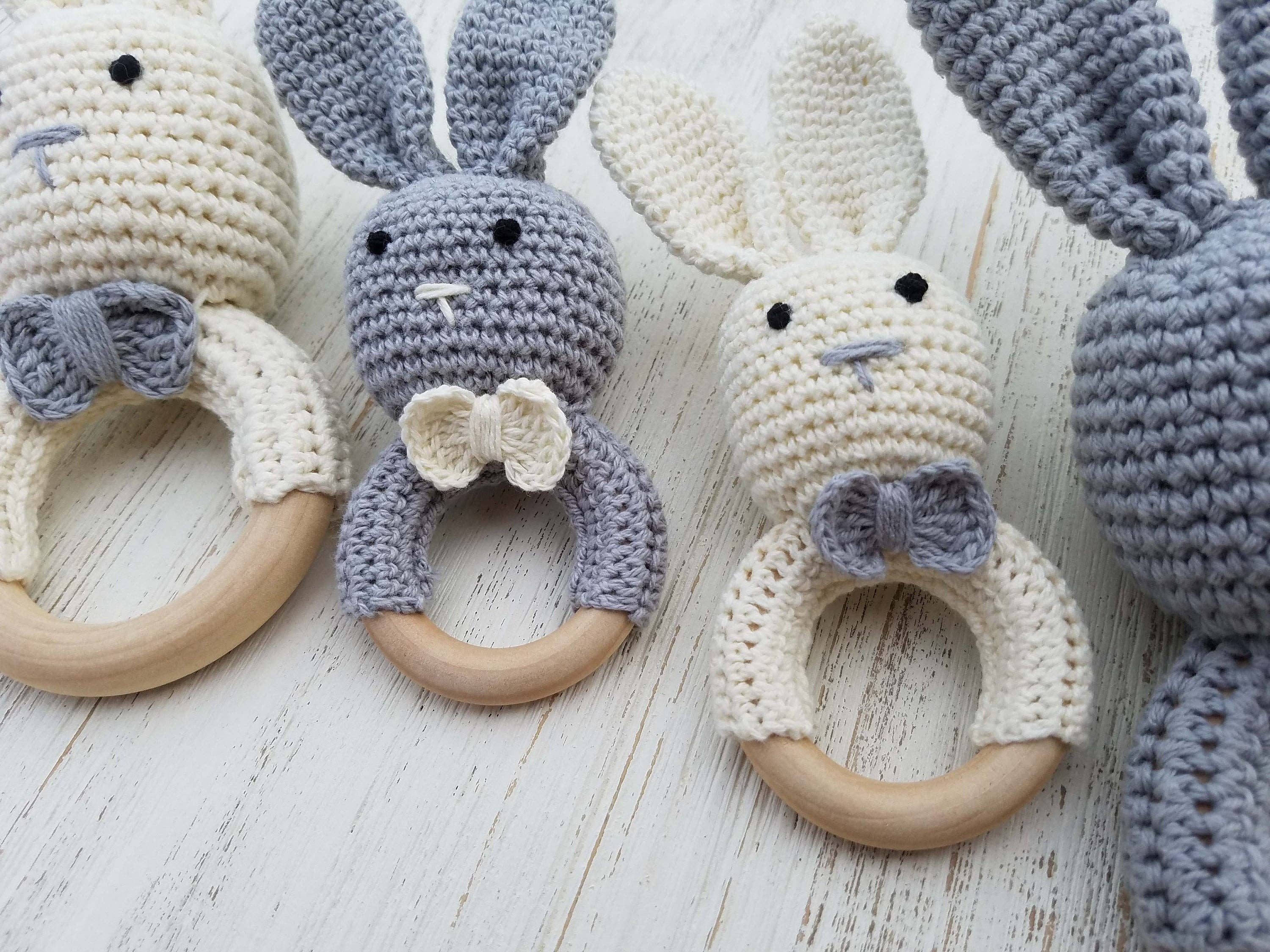 Natural Cotton Crochet Bunny Rattle: Baby Girl Bunny