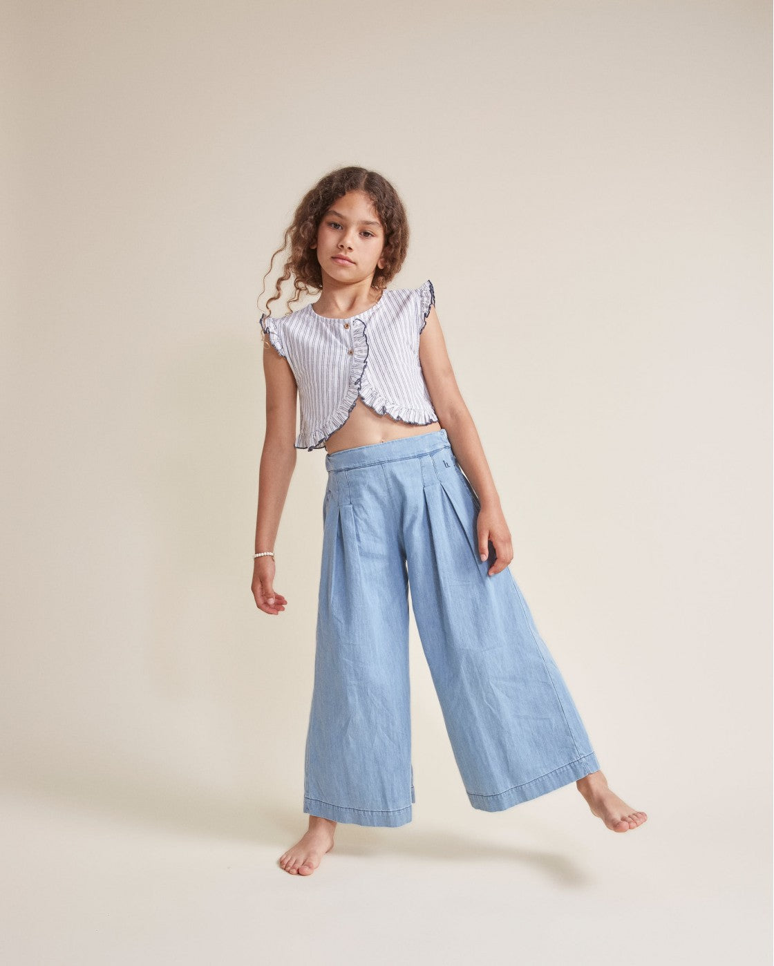 Denim Top and Wide Pants Set