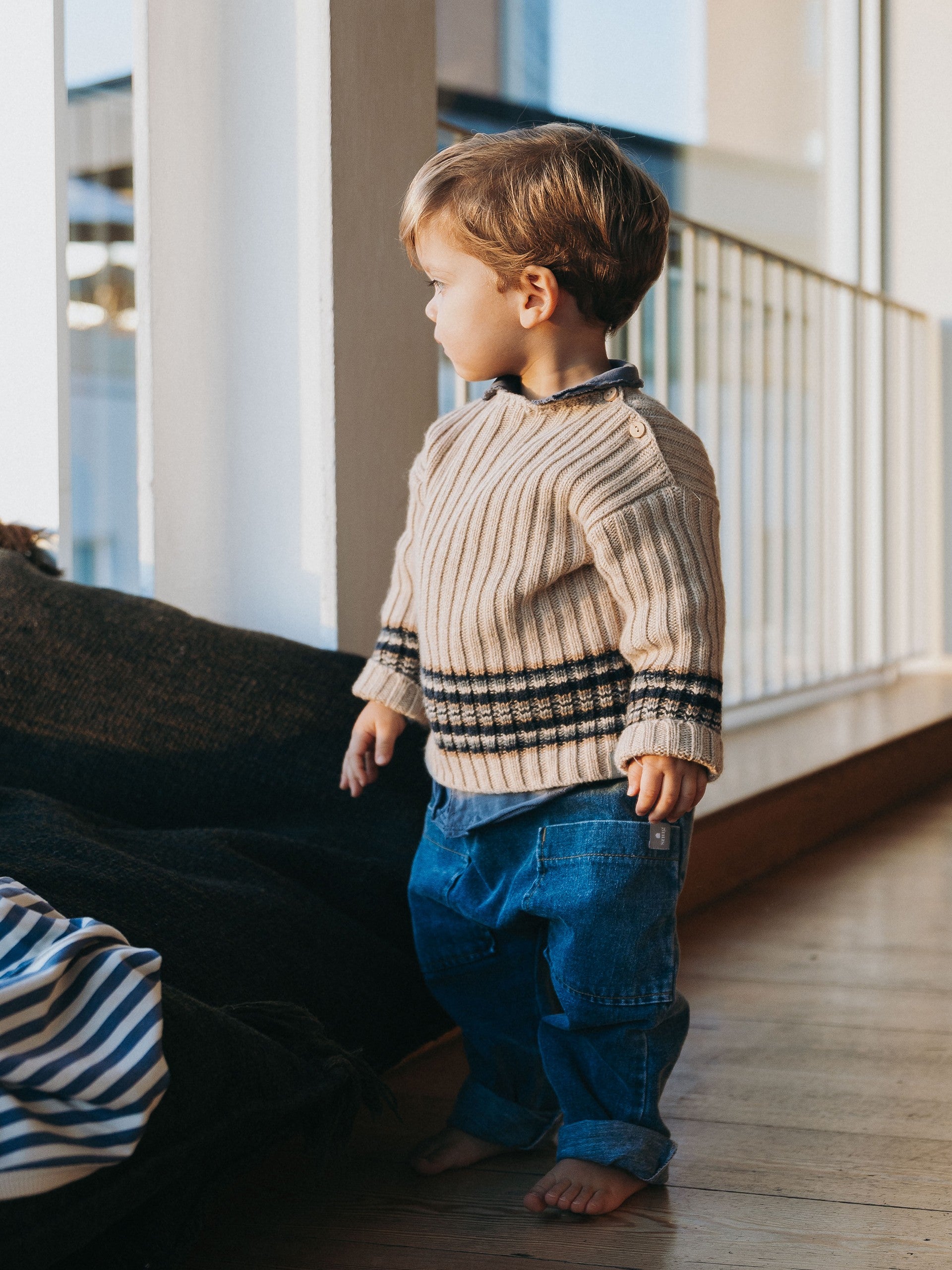 Snug Organic Cotton Denim Pull-Up Pants || Indigo