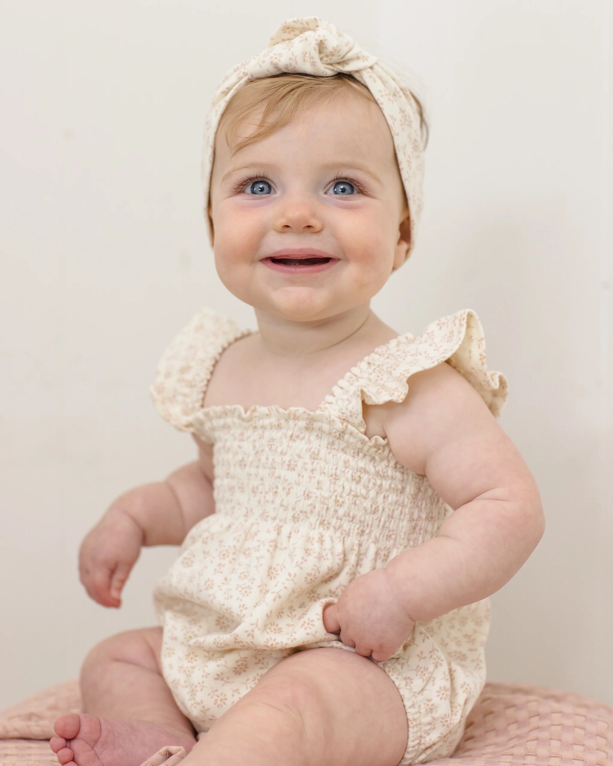 Quincy Mae Smocked Ruffle Sleeve Romper || Ditsy