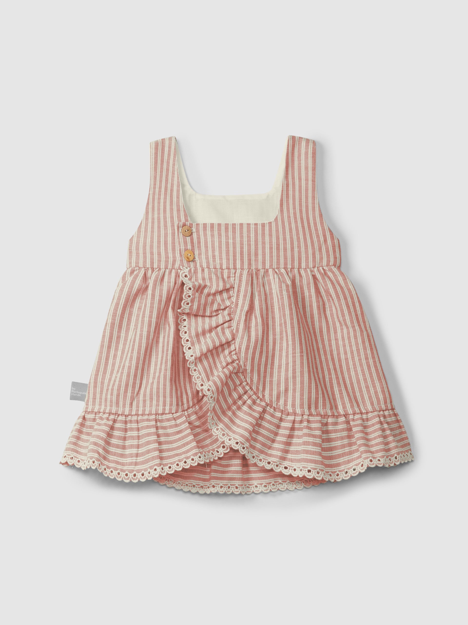 Snug Dress in Striped Fabric and English Embroidery Detail || Terracotta
