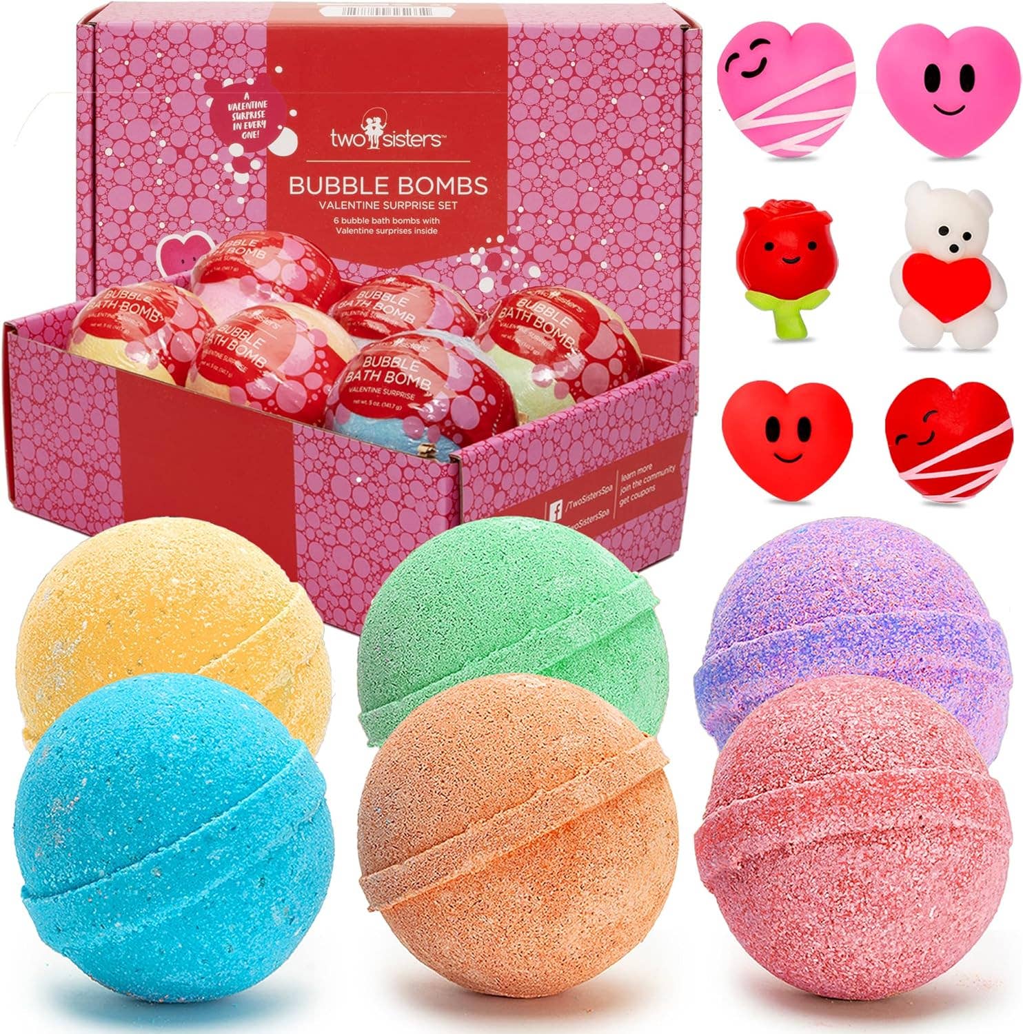 6 Valentine Surprise Bubble Bath Bombs Set