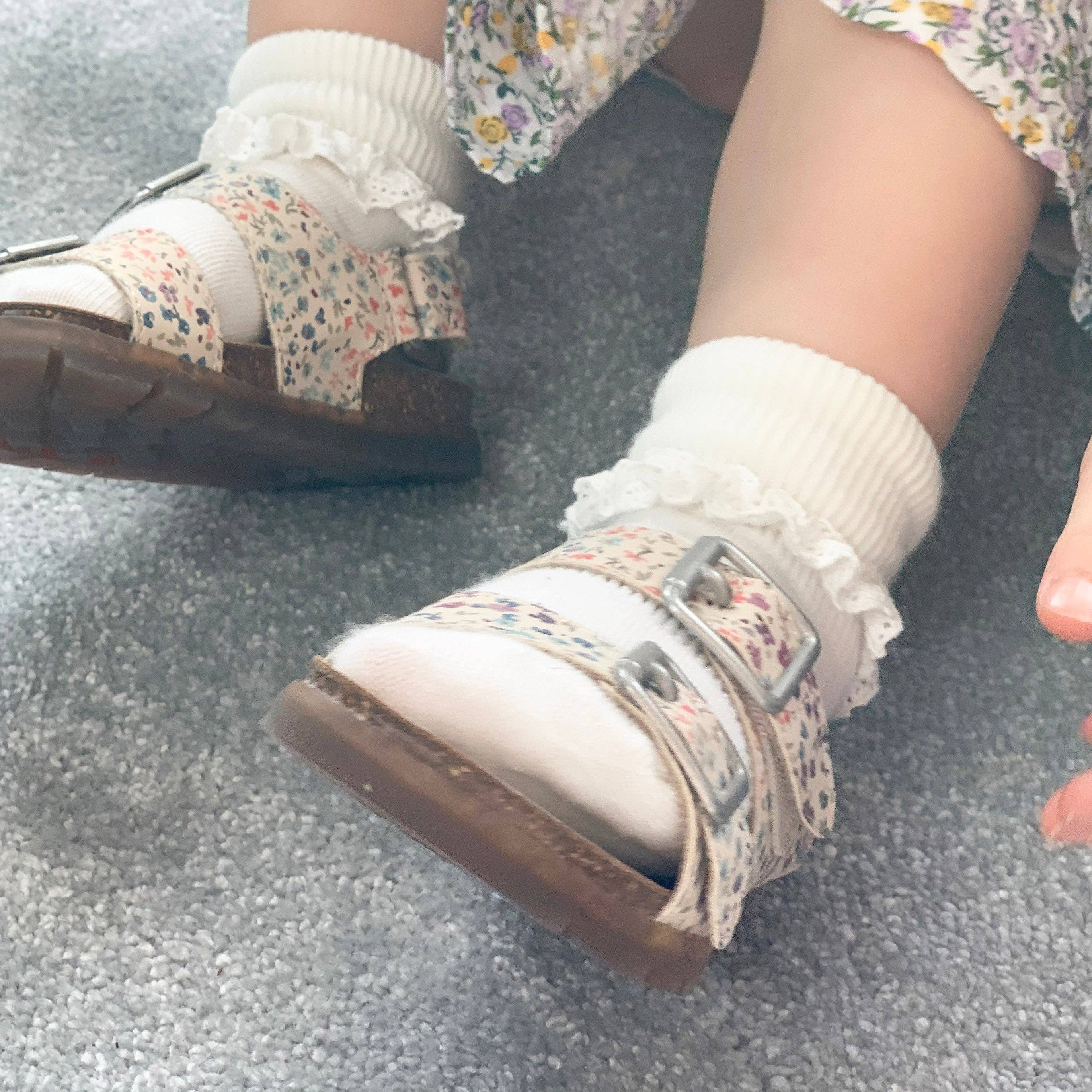 Frilly Non-Slip Stay-On Baby and Toddler Socks || Pearl White