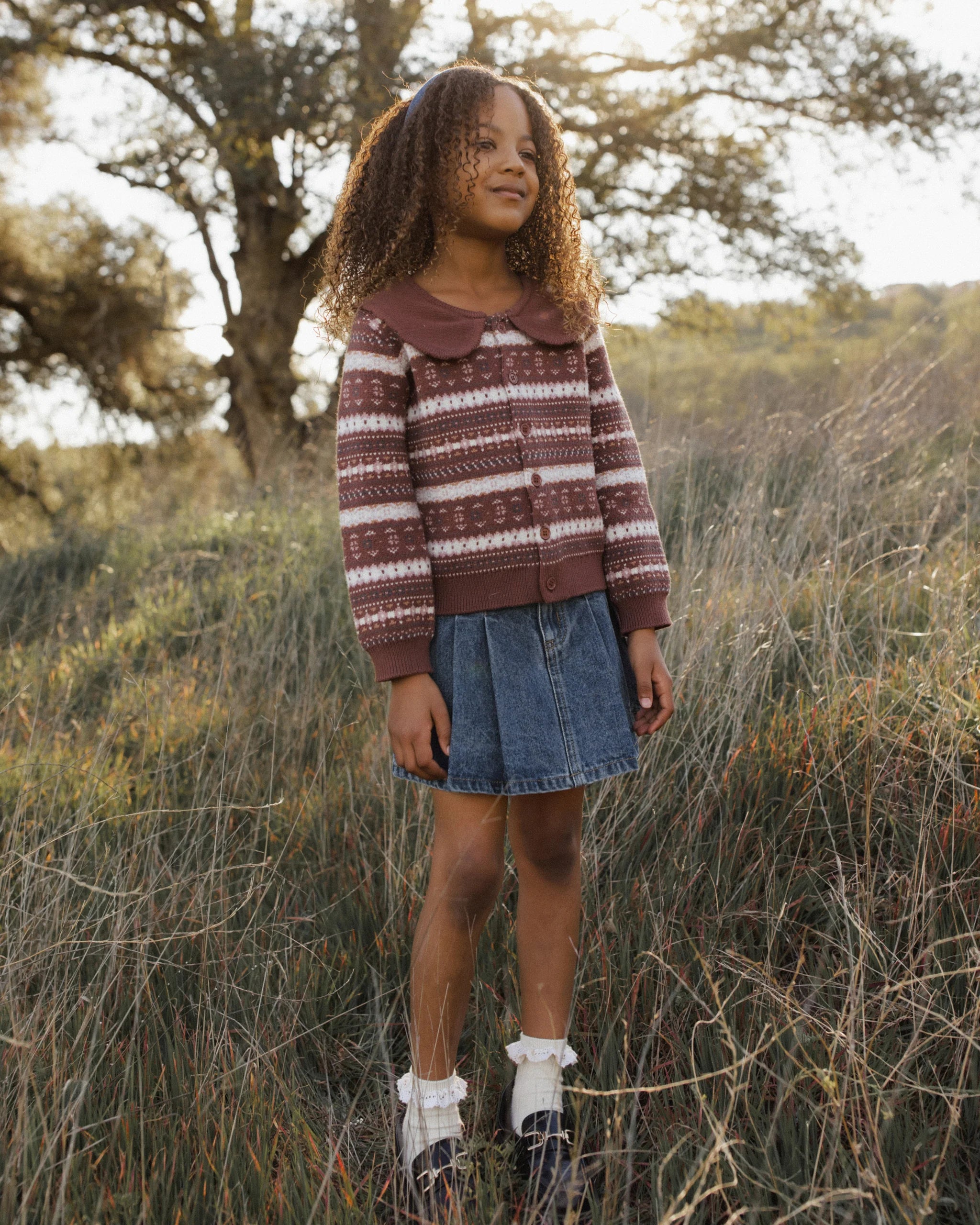 Rylee+Cru Fair Isle Cardigan||  Mulberry Stripe