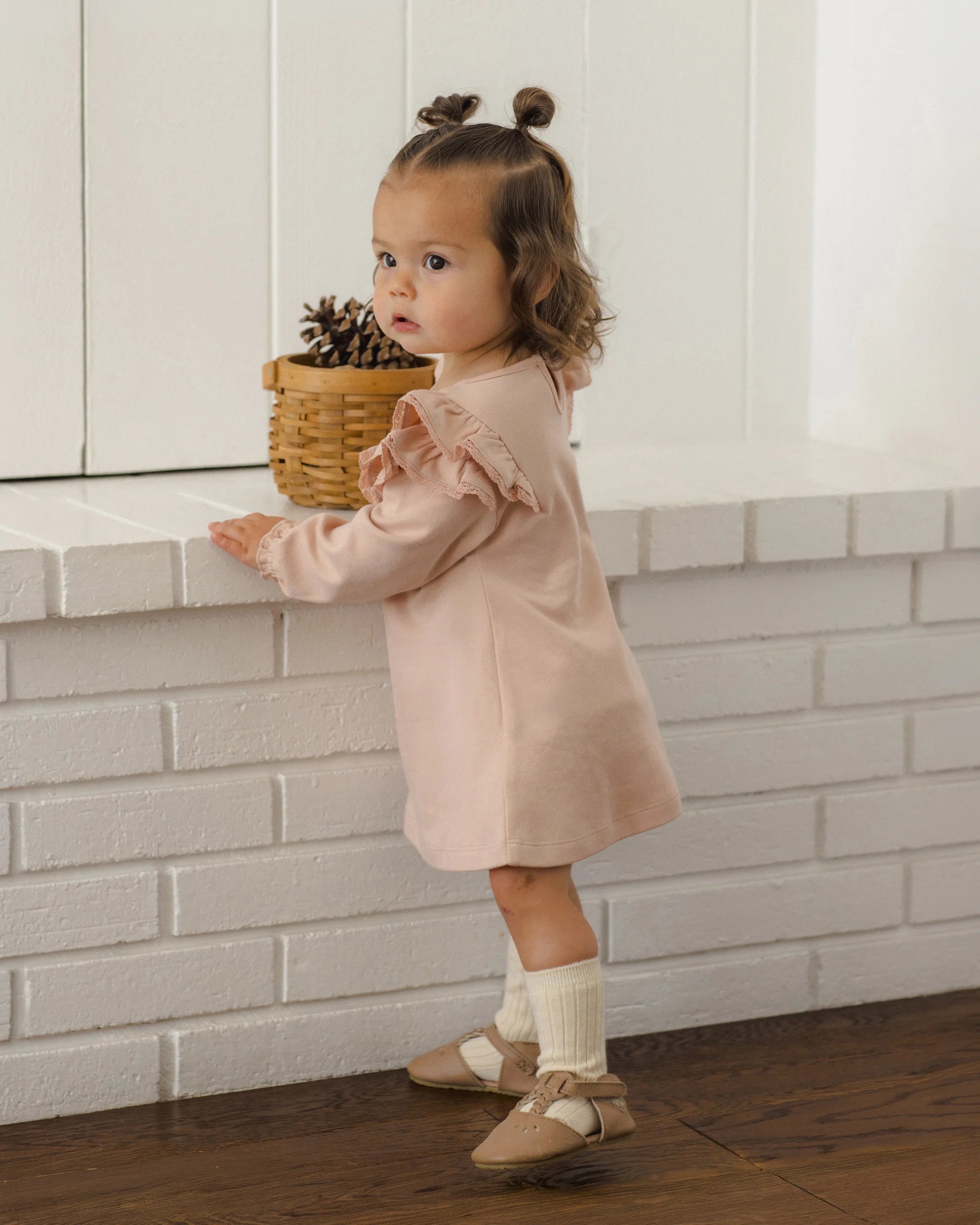 Quincy Mae Long Sleeve Flutter Dress || Dusty Rose