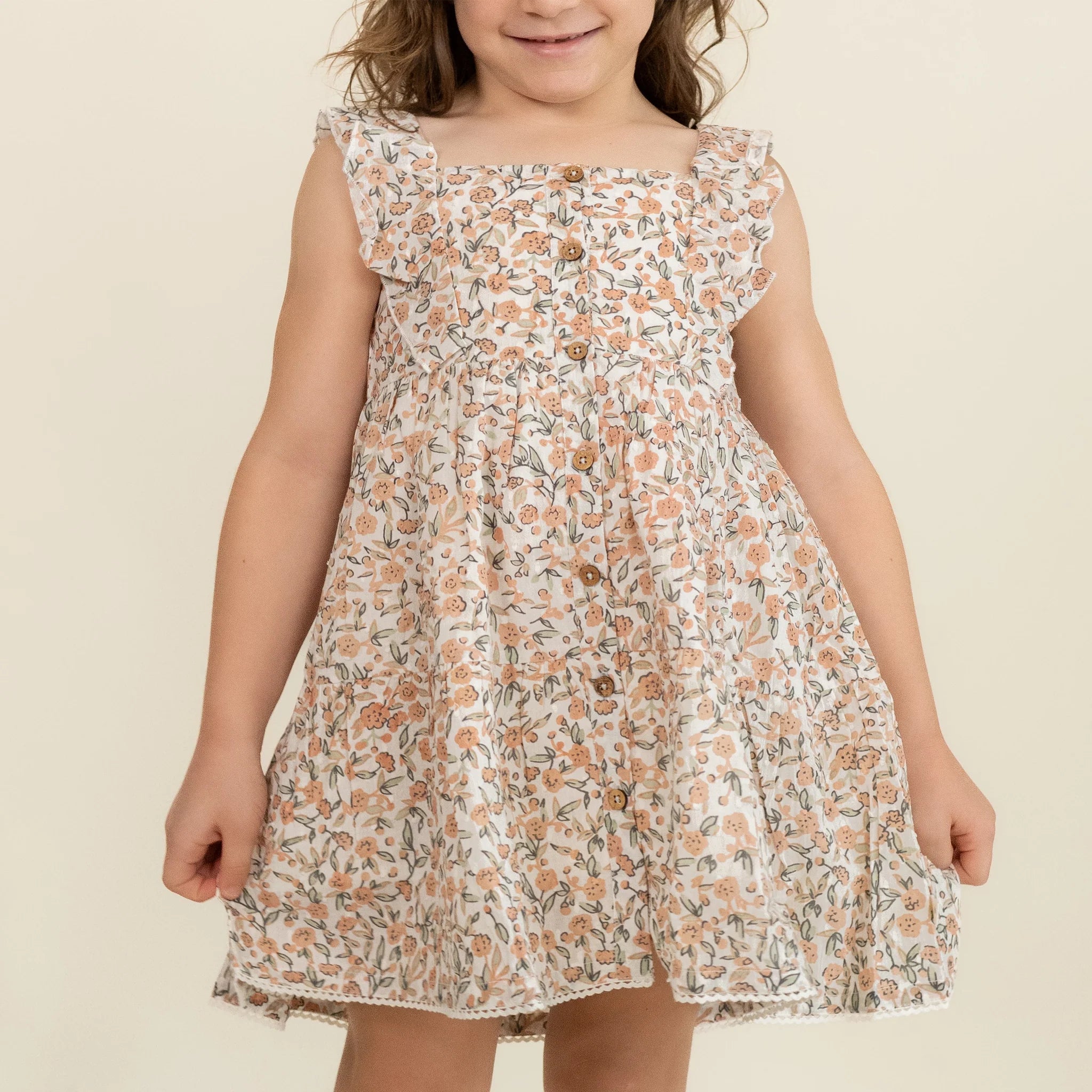 Organic Flutter Buttoned Tiered Dress - Magnolia